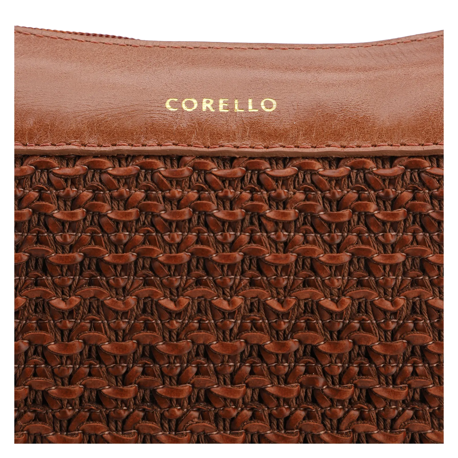 Bolsa Hobo Couro Marrom/Crochet Marrom