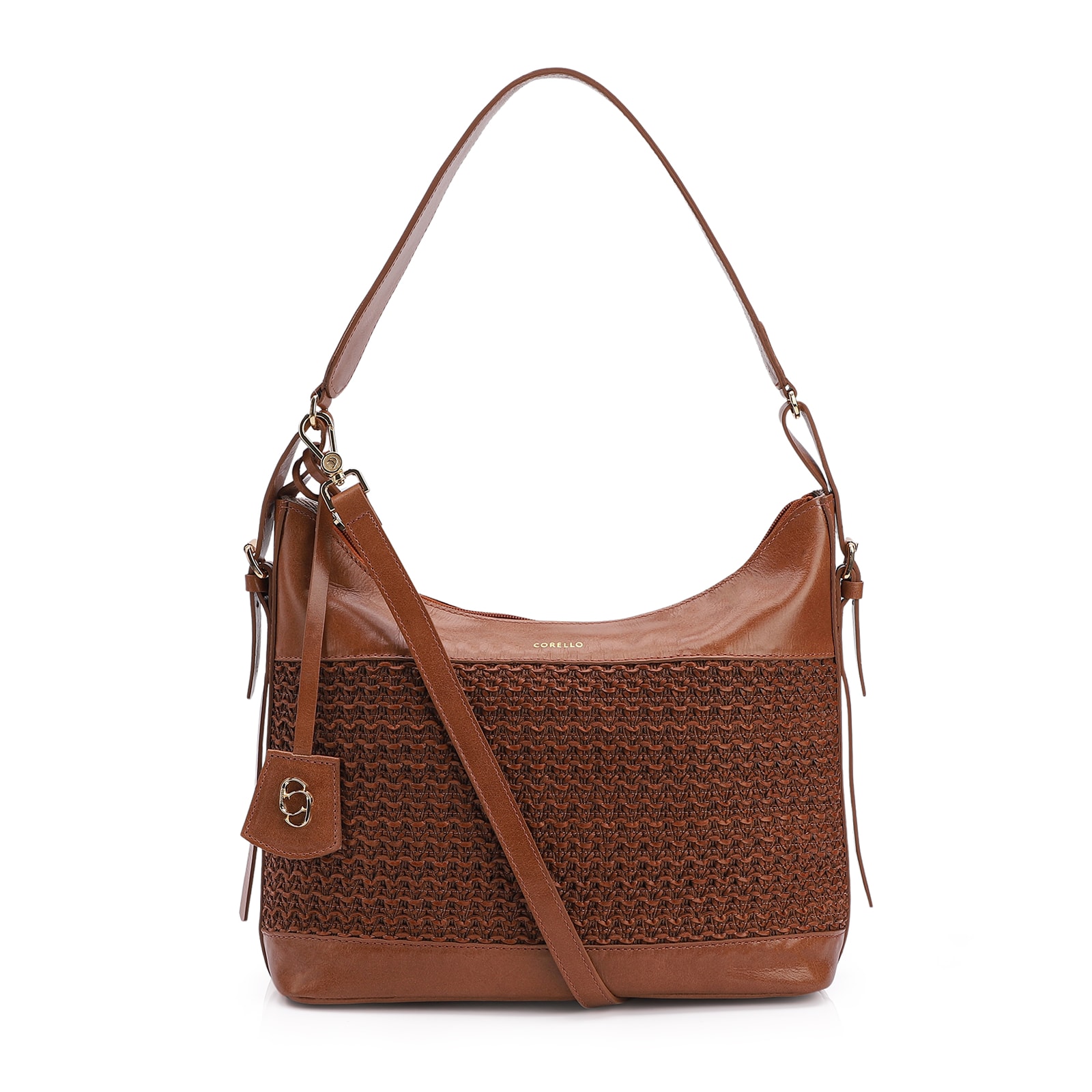 Bolsa Hobo Couro Marrom/Crochet Marrom