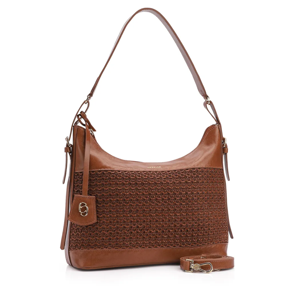 Bolsa Hobo Couro Marrom/Crochet Marrom - imagem 2