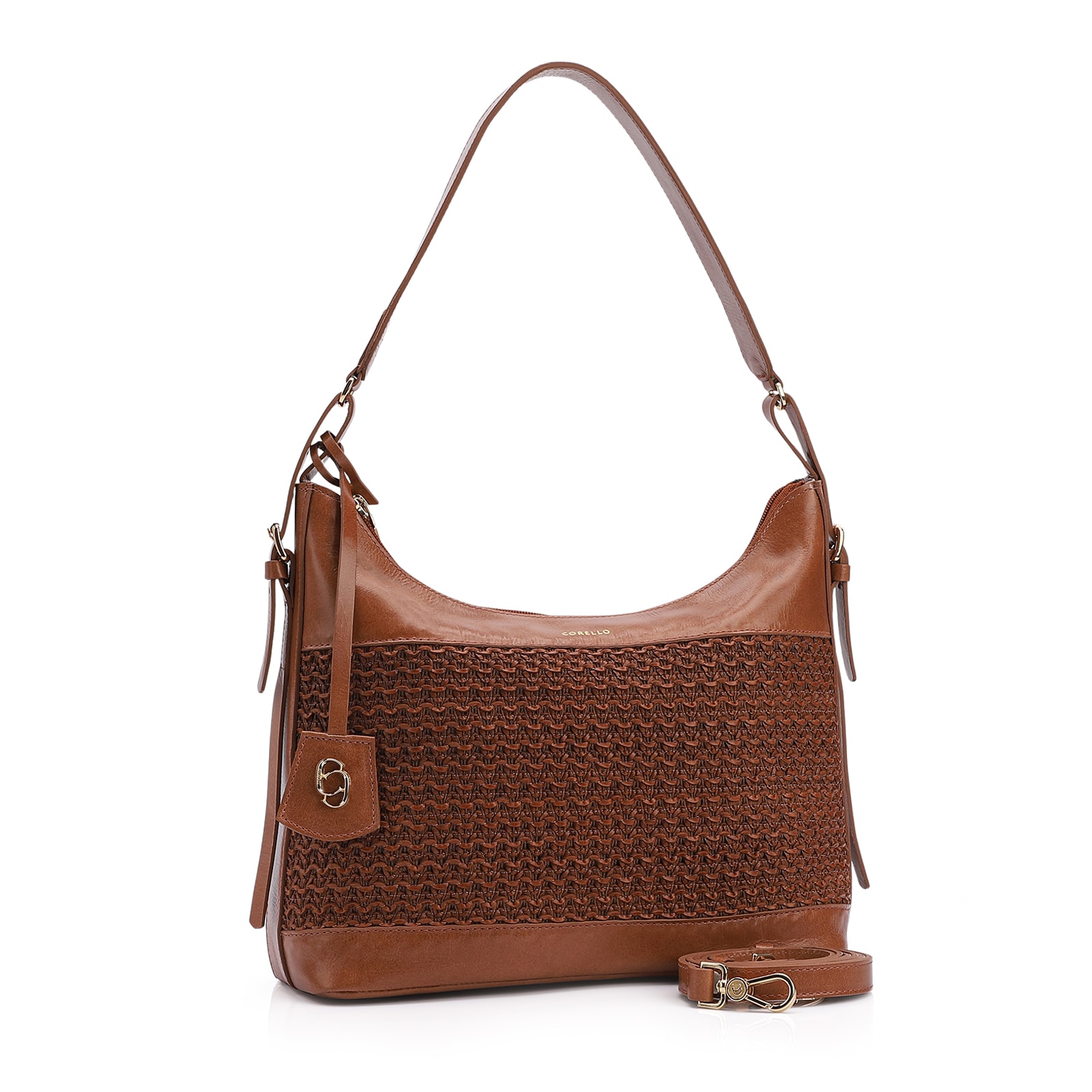 Bolsa Hobo Couro Marrom/Crochet Marrom