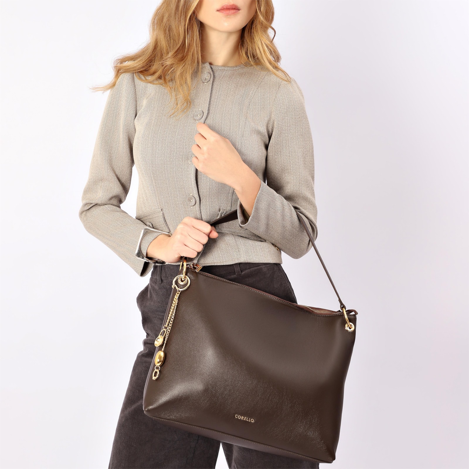 Bolsa Hobo Couro Marrom Escuro