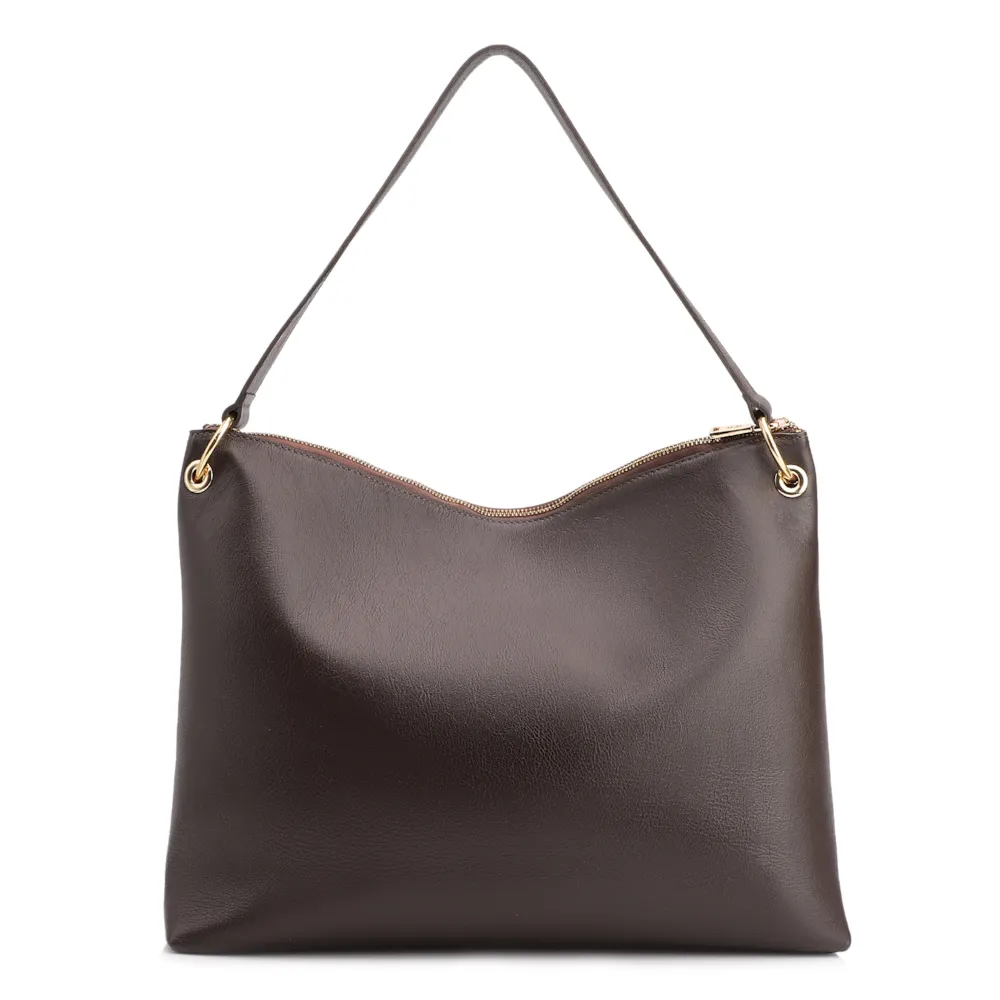 Bolsa Hobo Couro Marrom Escuro - imagem 4
