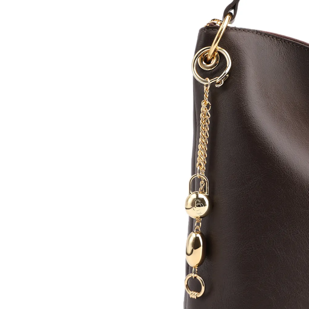 Bolsa Hobo Couro Marrom Escuro - imagem 7