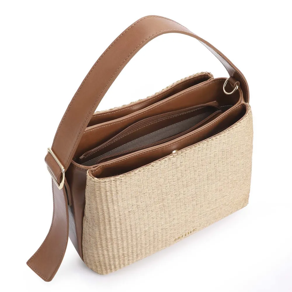 Bolsa Hobo Couro Marrom/Ráfia - imagem 4