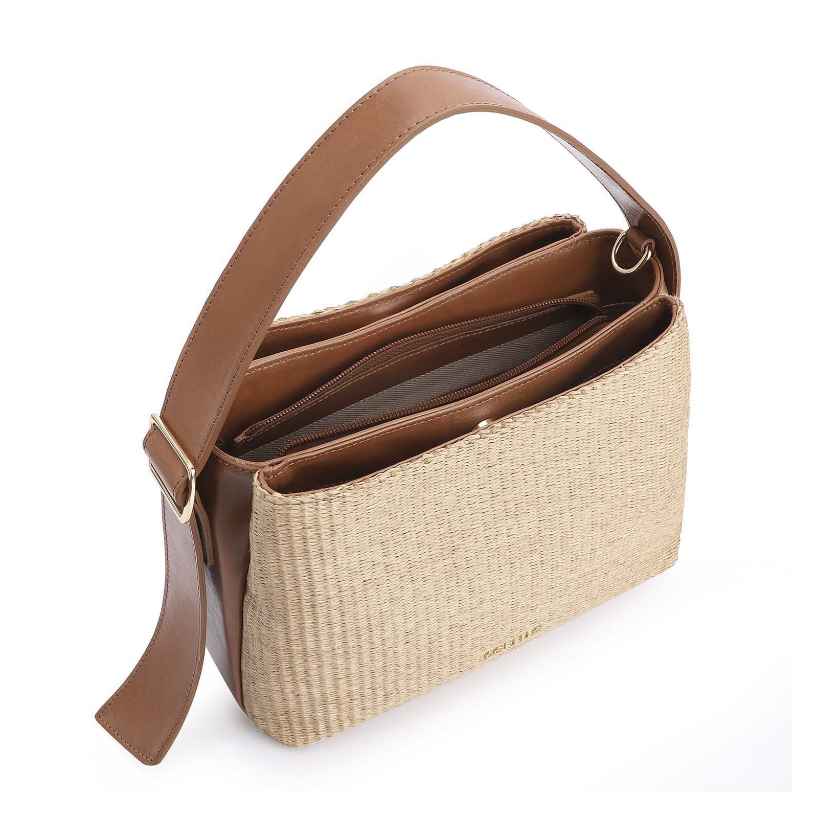 Bolsa Hobo Couro Marrom/Ráfia