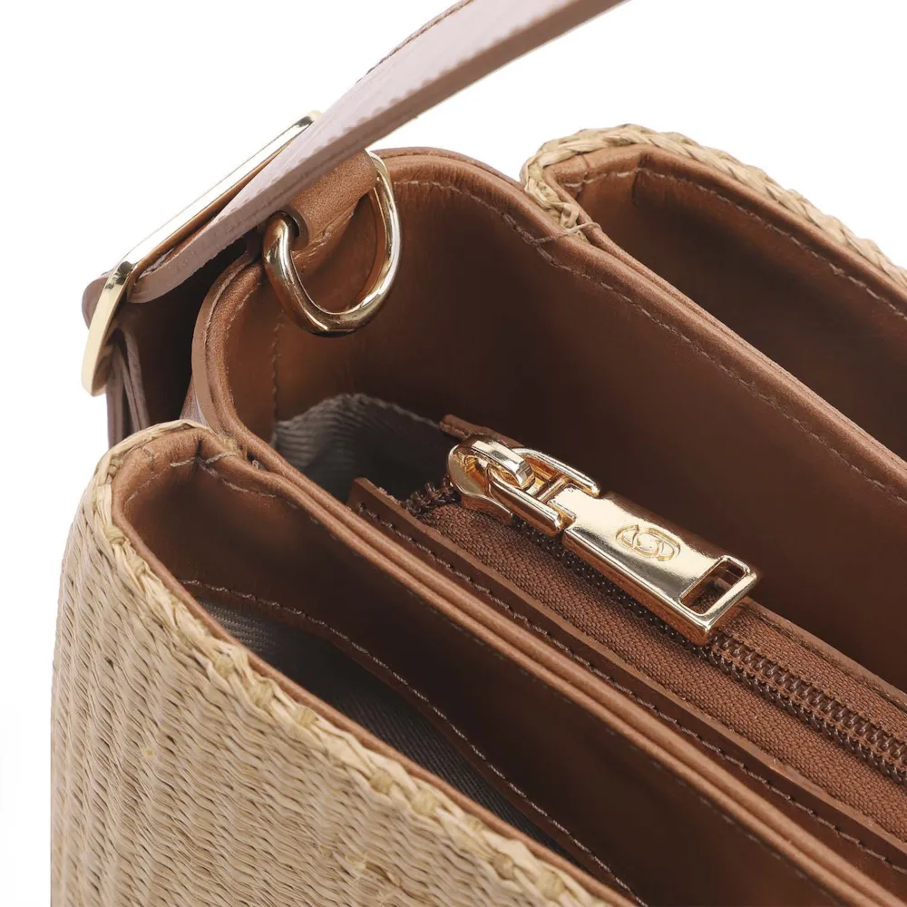 Bolsa Hobo Couro Marrom/Ráfia - imagem 5