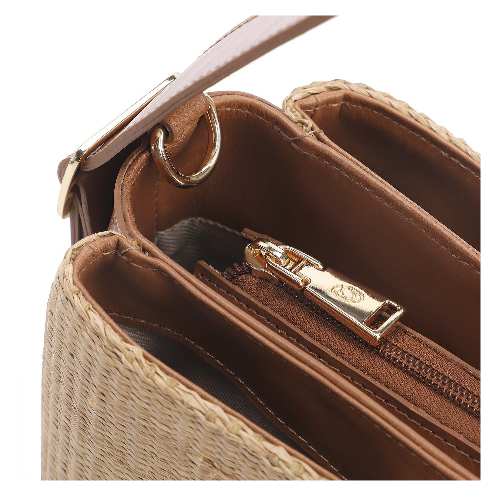 Bolsa Hobo Couro Marrom/Ráfia