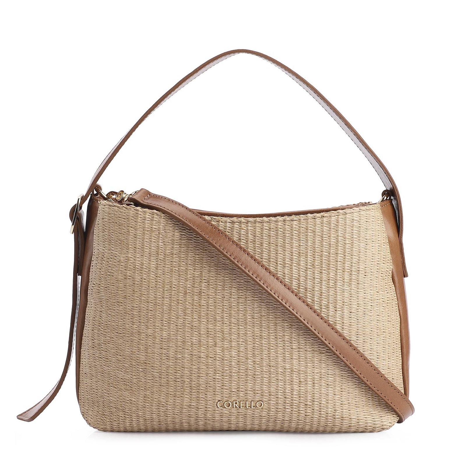 Bolsa Hobo Couro Marrom/Ráfia