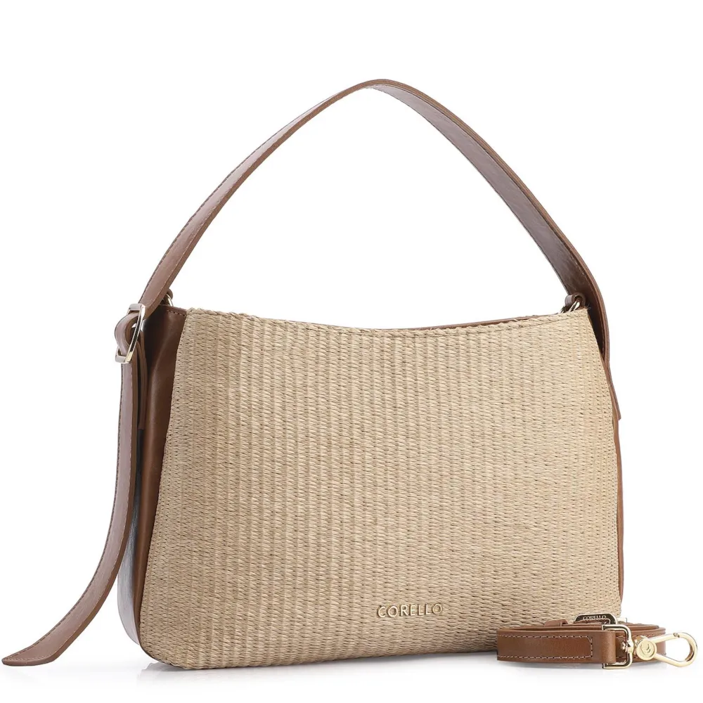 Bolsa Hobo Couro Marrom/Ráfia - imagem 2