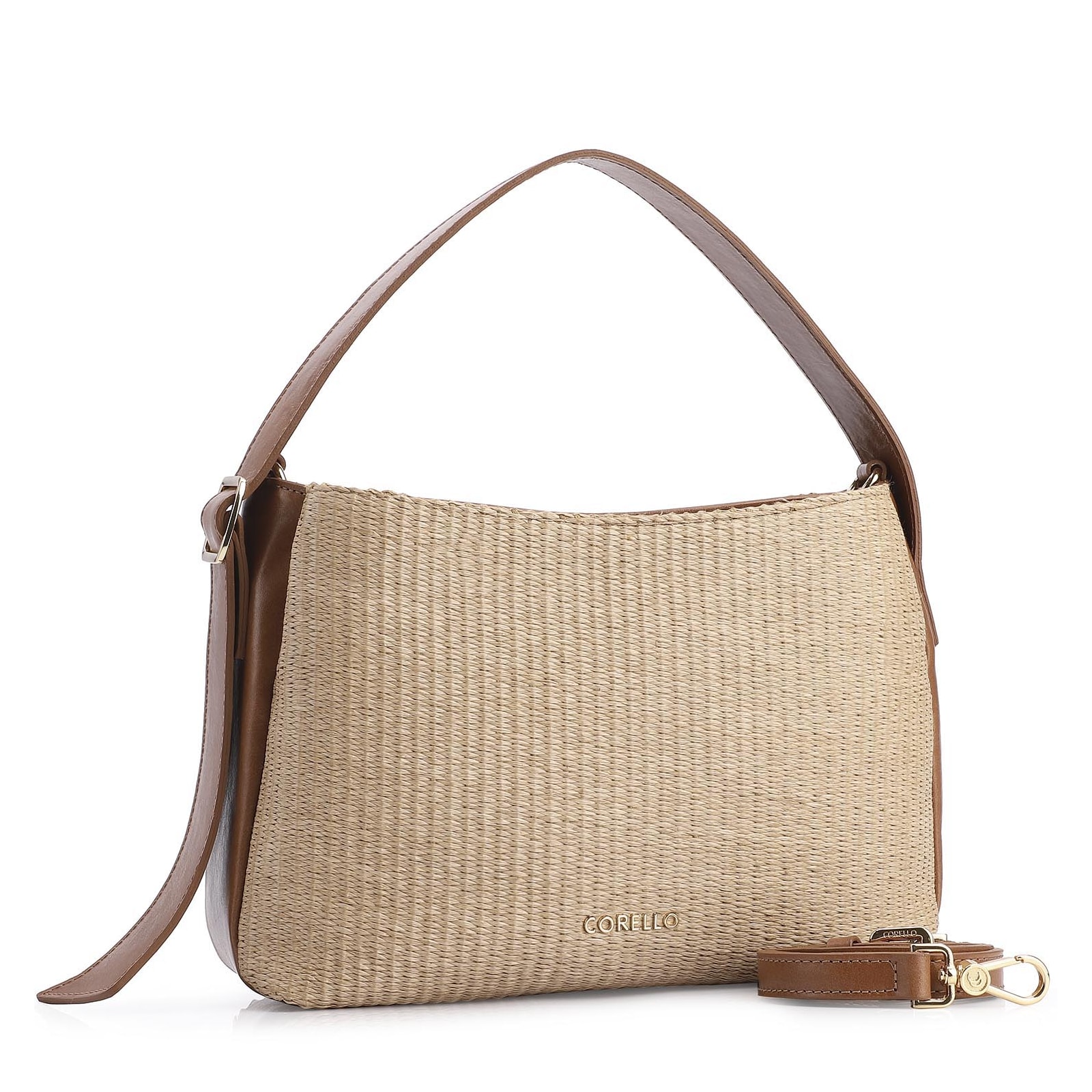 Bolsa Hobo Couro Marrom/Ráfia