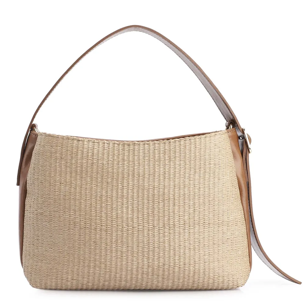 Bolsa Hobo Couro Marrom/Ráfia - imagem 3