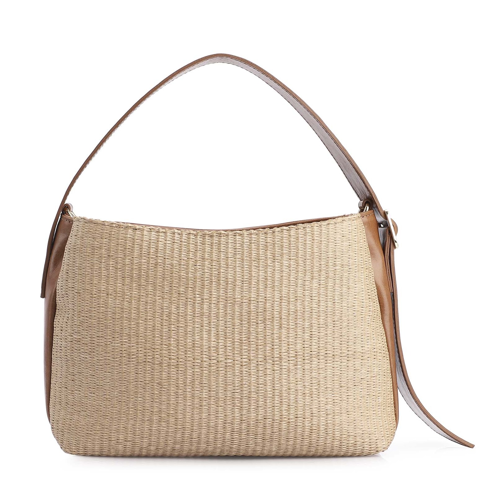 Bolsa Hobo Couro Marrom/Ráfia