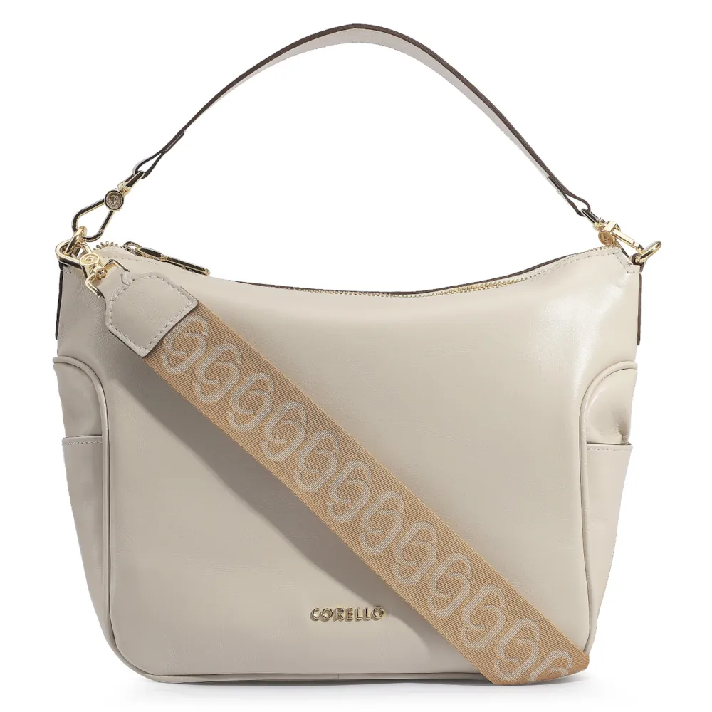 Bolsa Hobo Couro Off White