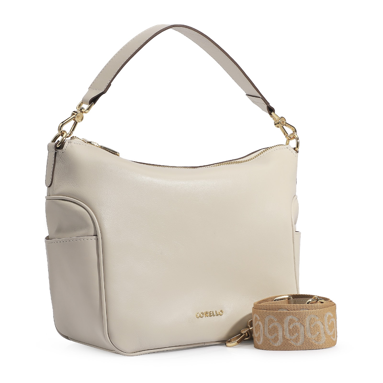 Bolsa Hobo Couro Off White