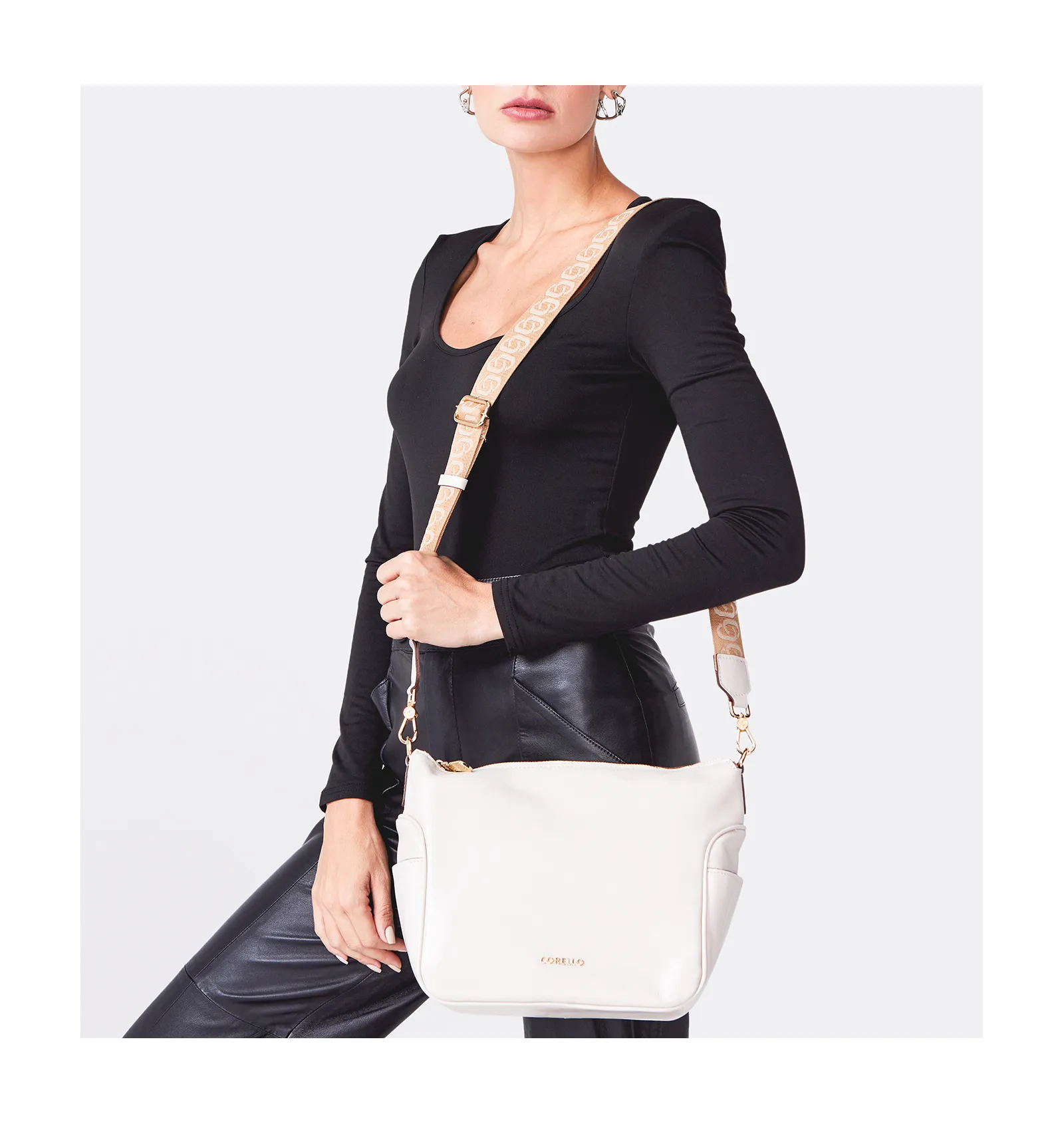 Bolsa Hobo Couro Off White
