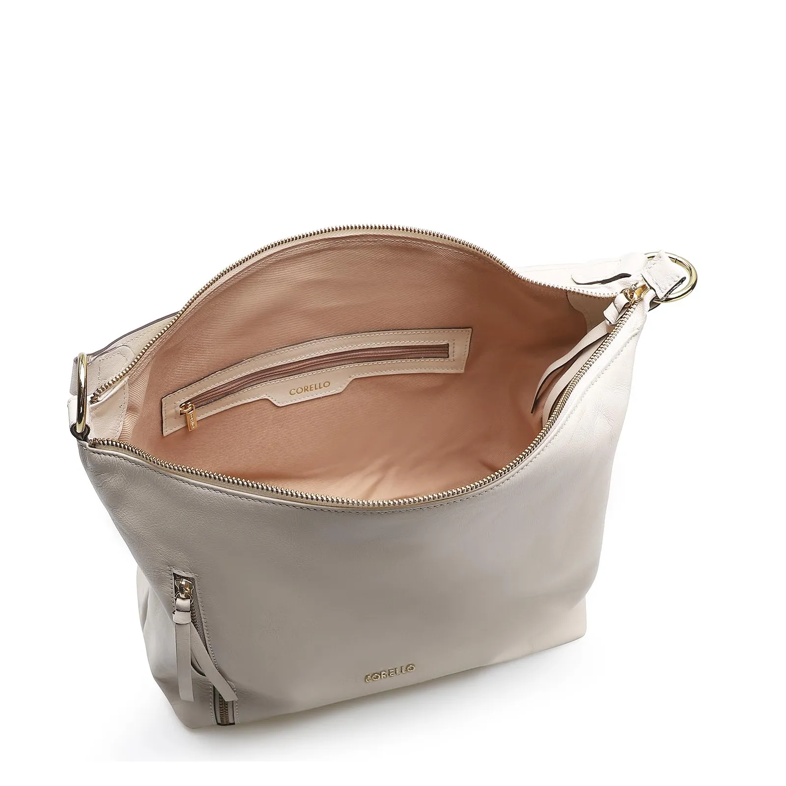 Bolsa Hobo Couro Off White