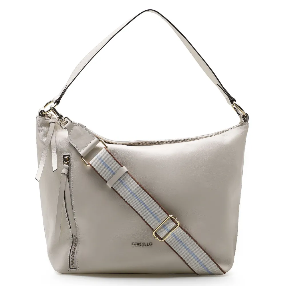 Bolsa Hobo Couro Off White