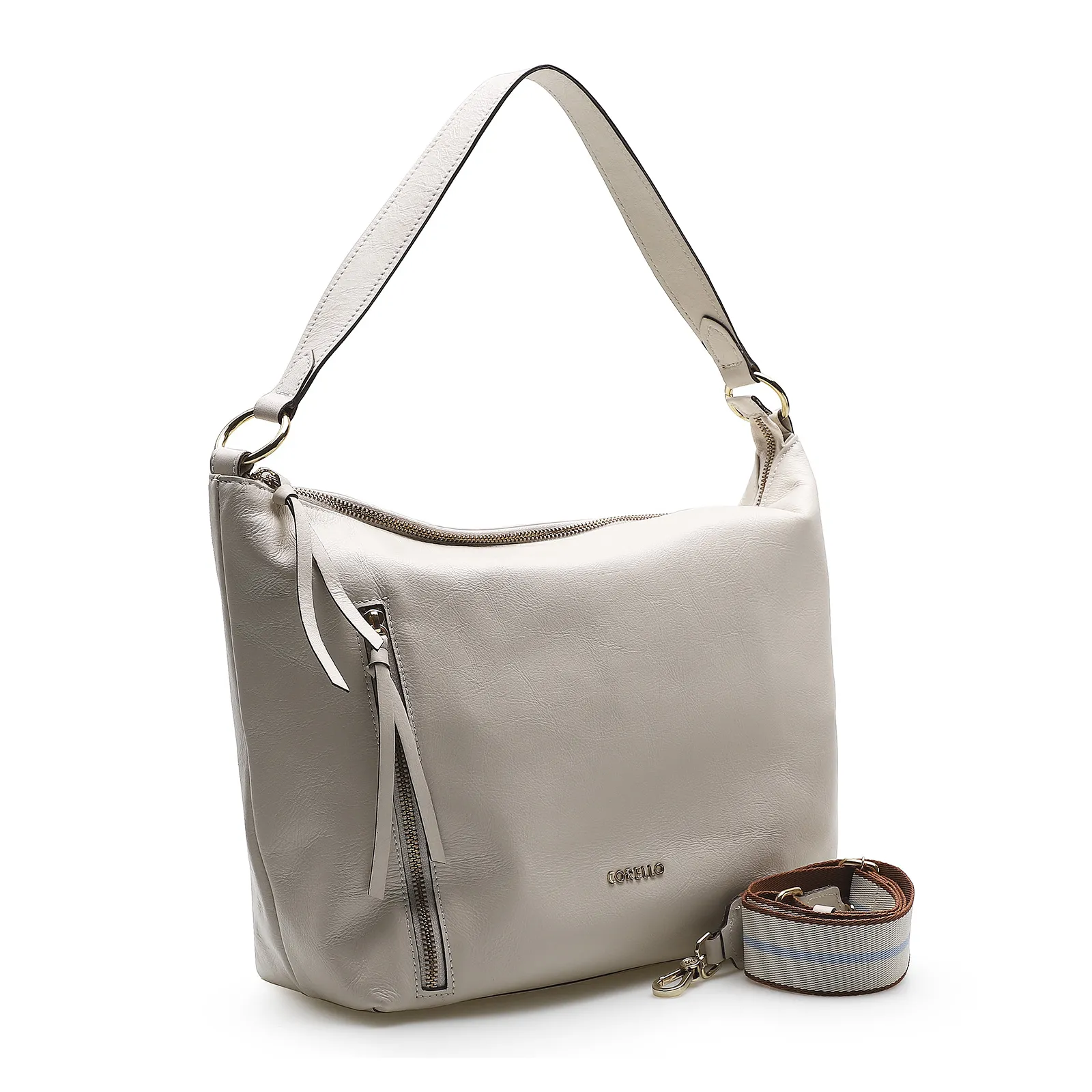 Bolsa Hobo Couro Off White