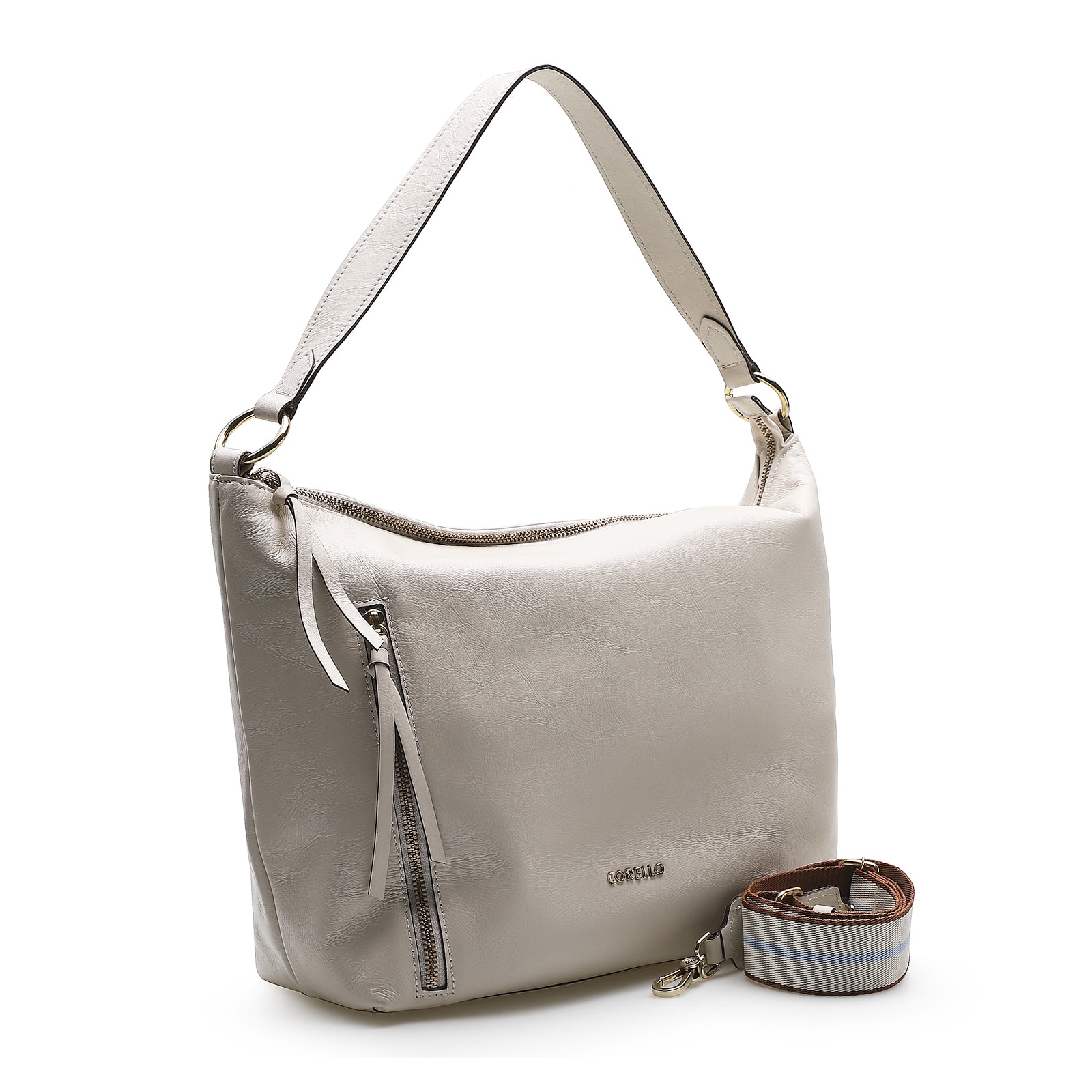 Bolsa Hobo Couro Off White
