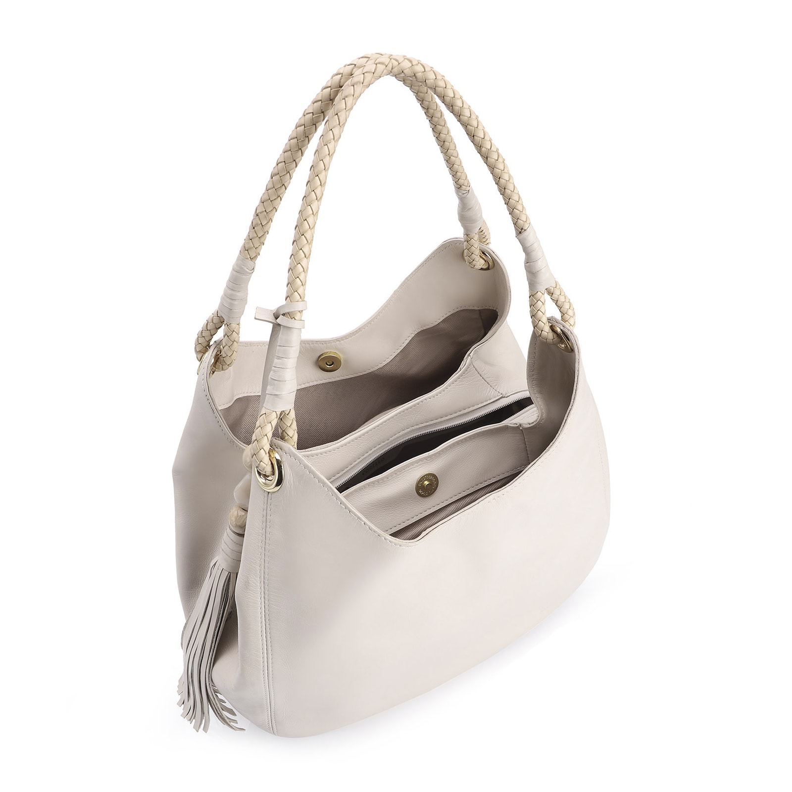 Bolsa Hobo Couro Off White