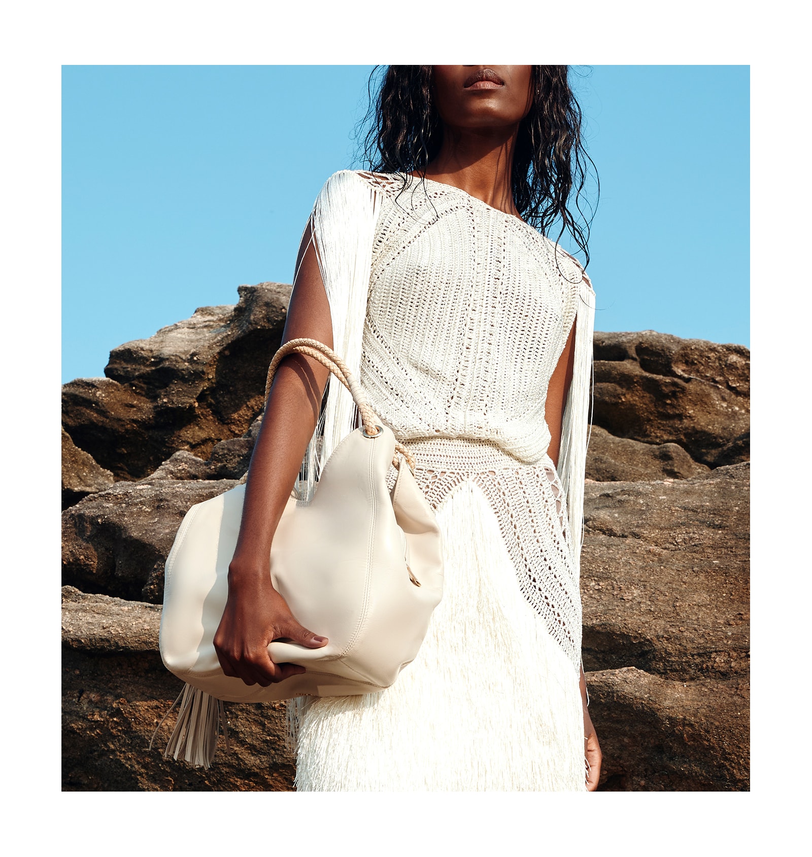 Bolsa Hobo Couro Off White
