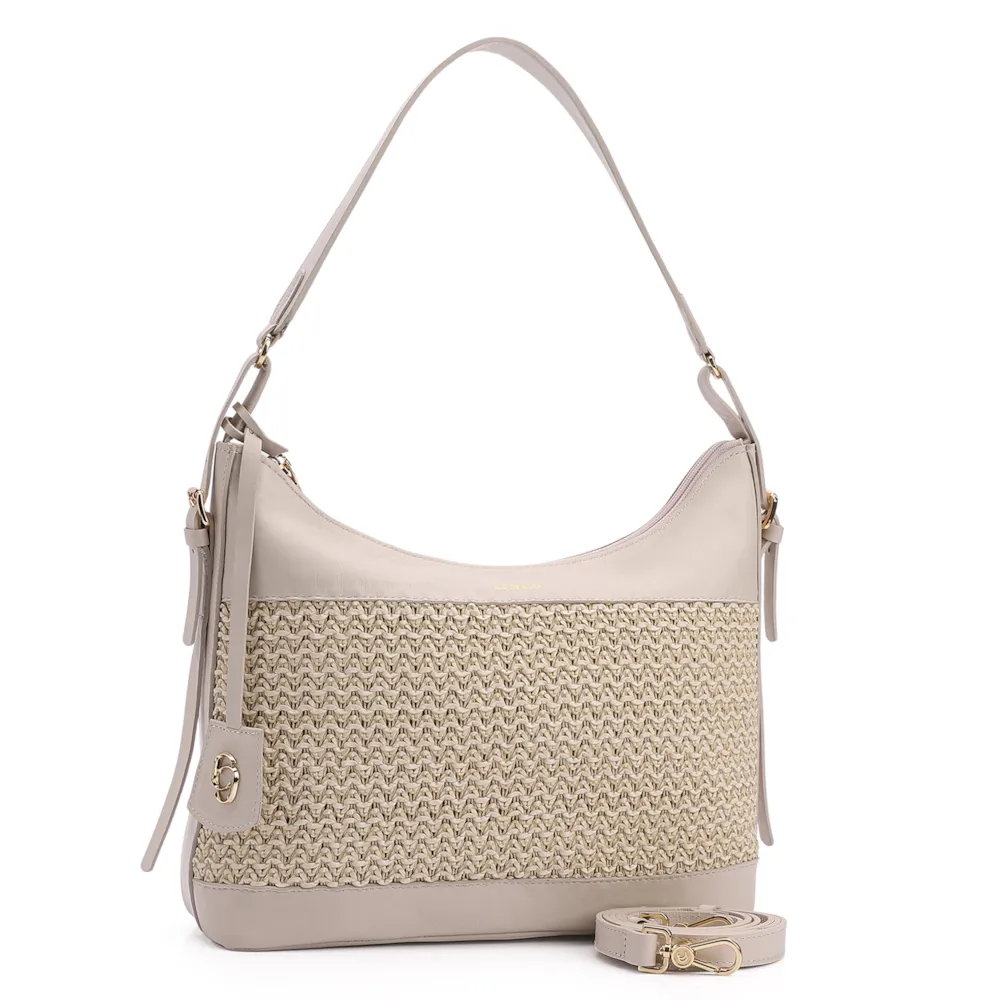 Bolsa Hobo Couro Off White/Crochet Off White - imagem 3