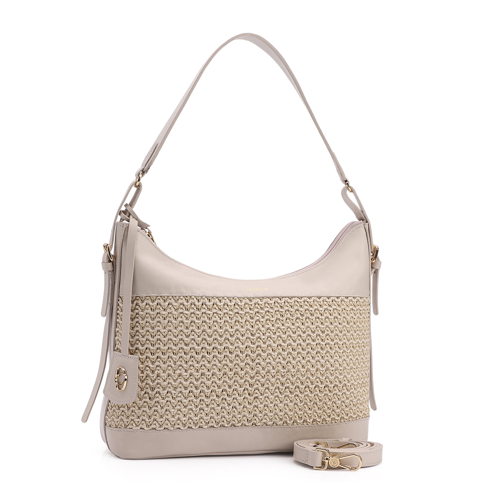 Bolsa Hobo Couro Off White/Crochet Off White