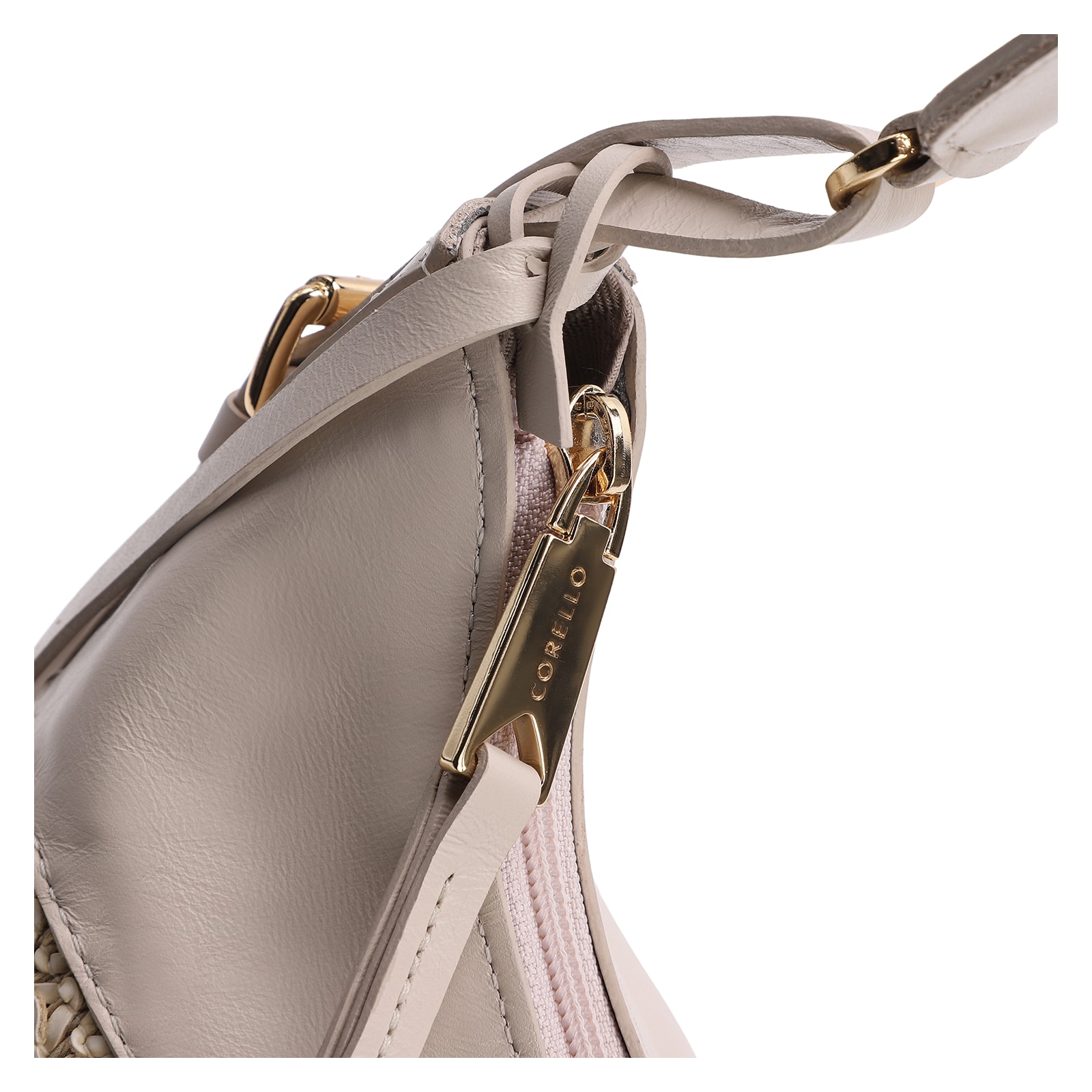 Bolsa Hobo Couro Off White/Crochet Off White