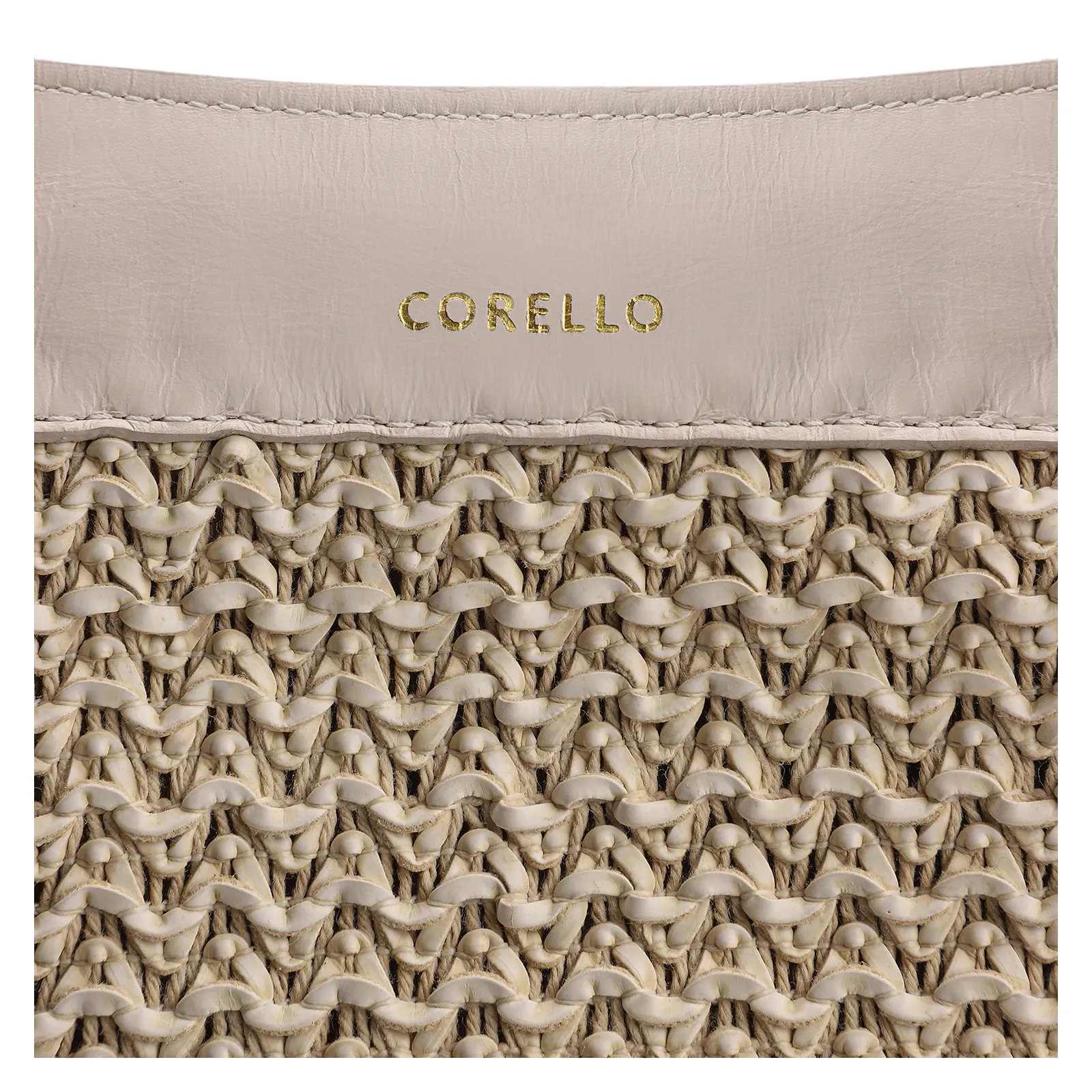 Bolsa Hobo Couro Off White/Crochet Off White