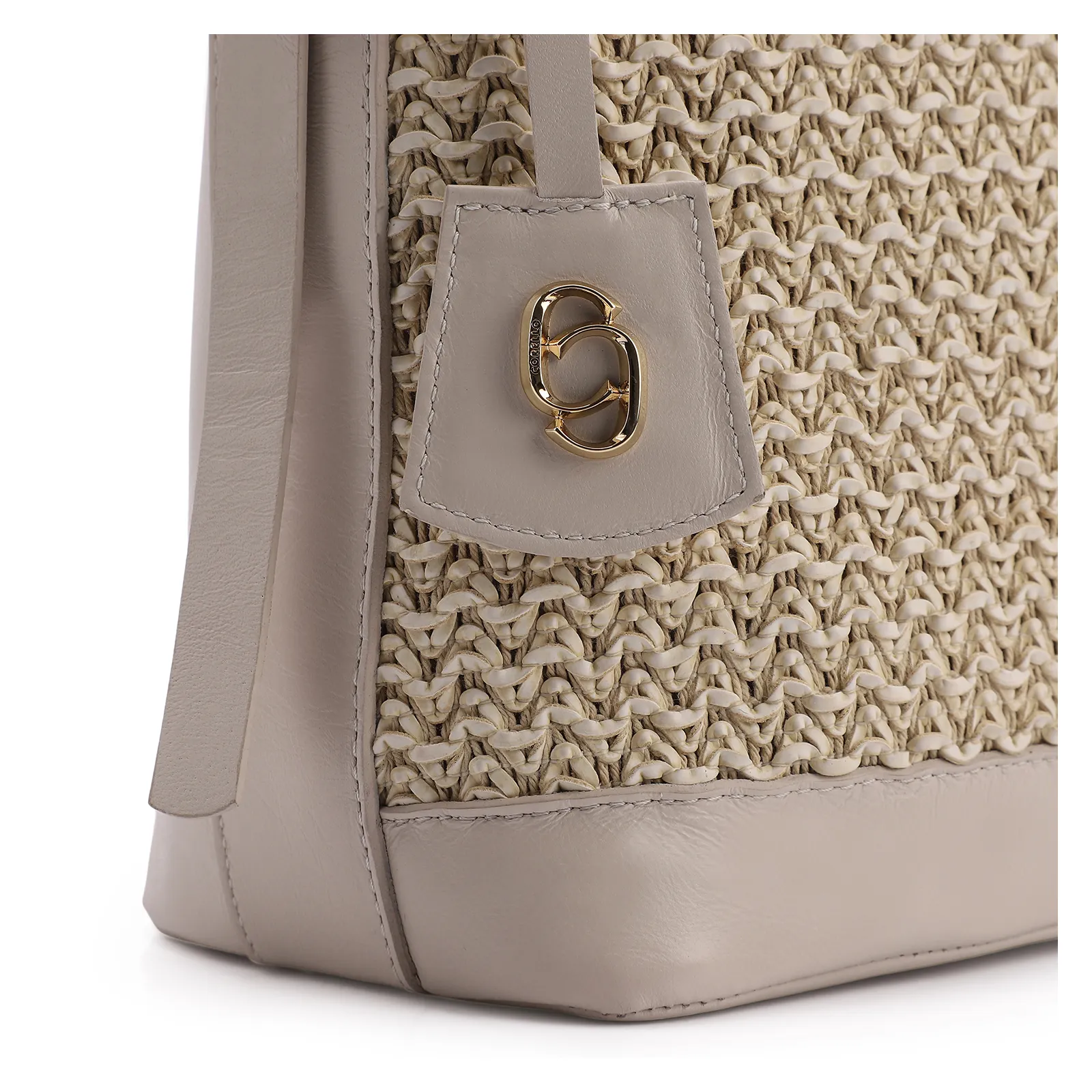 Bolsa Hobo Couro Off White/Crochet Off White