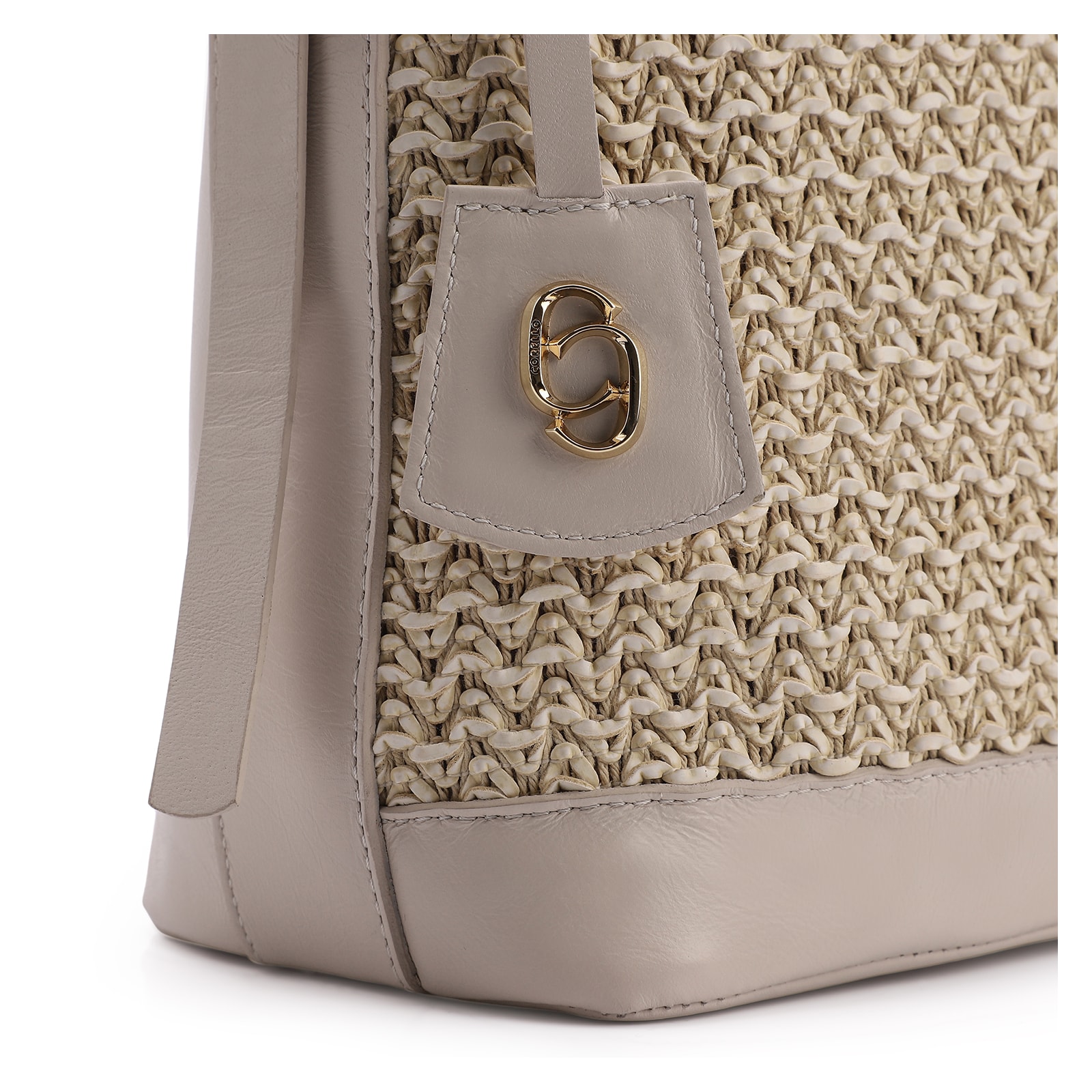Bolsa Hobo Couro Off White/Crochet Off White