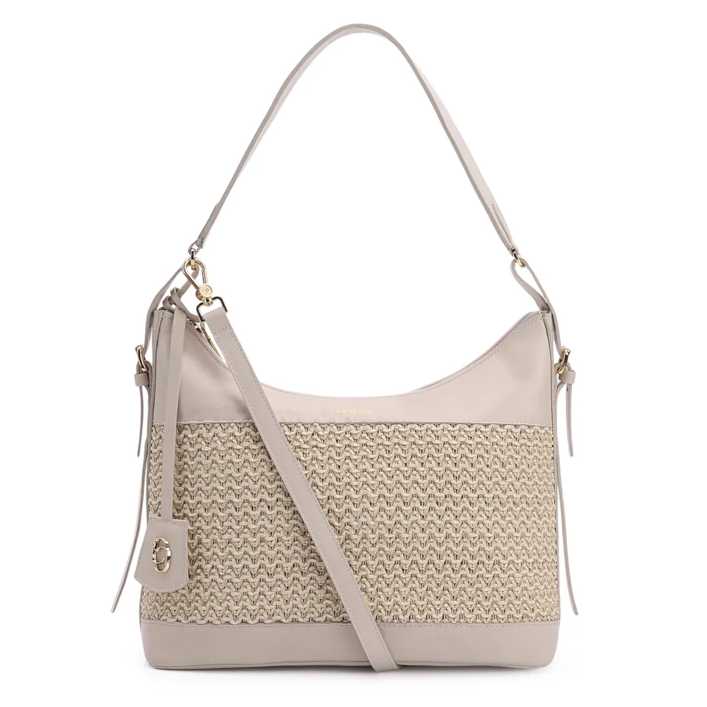 Bolsa Hobo Couro Off White/Crochet Off White