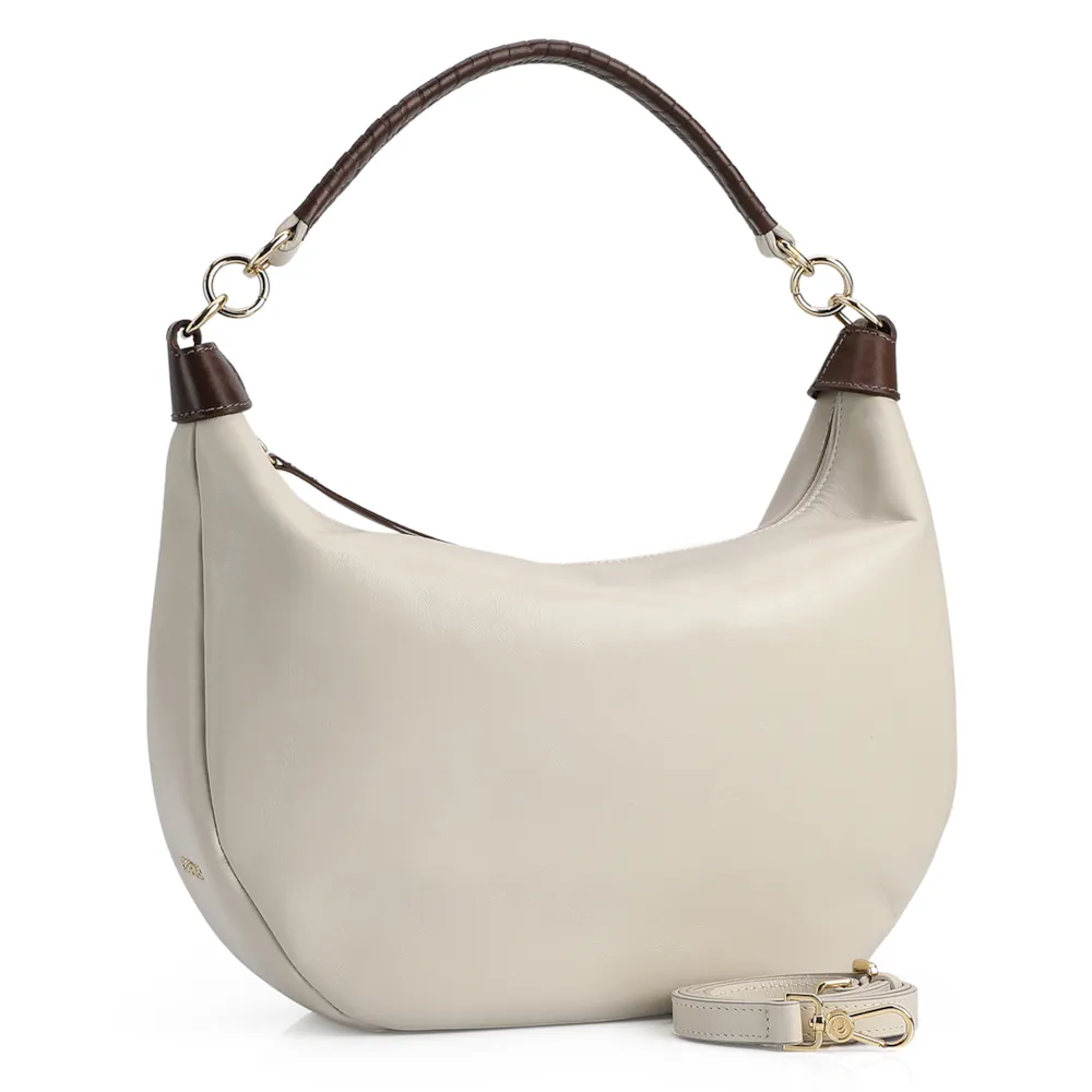Bolsa Hobo Couro Off White /Marrom - imagem 3
