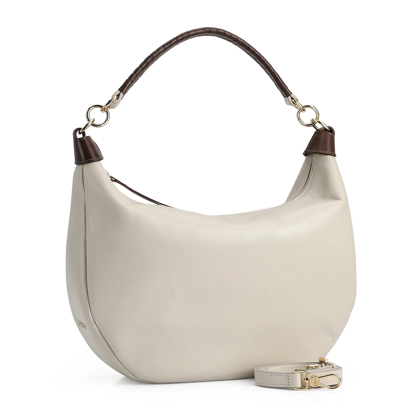 Bolsa Hobo Couro Off White /Marrom
