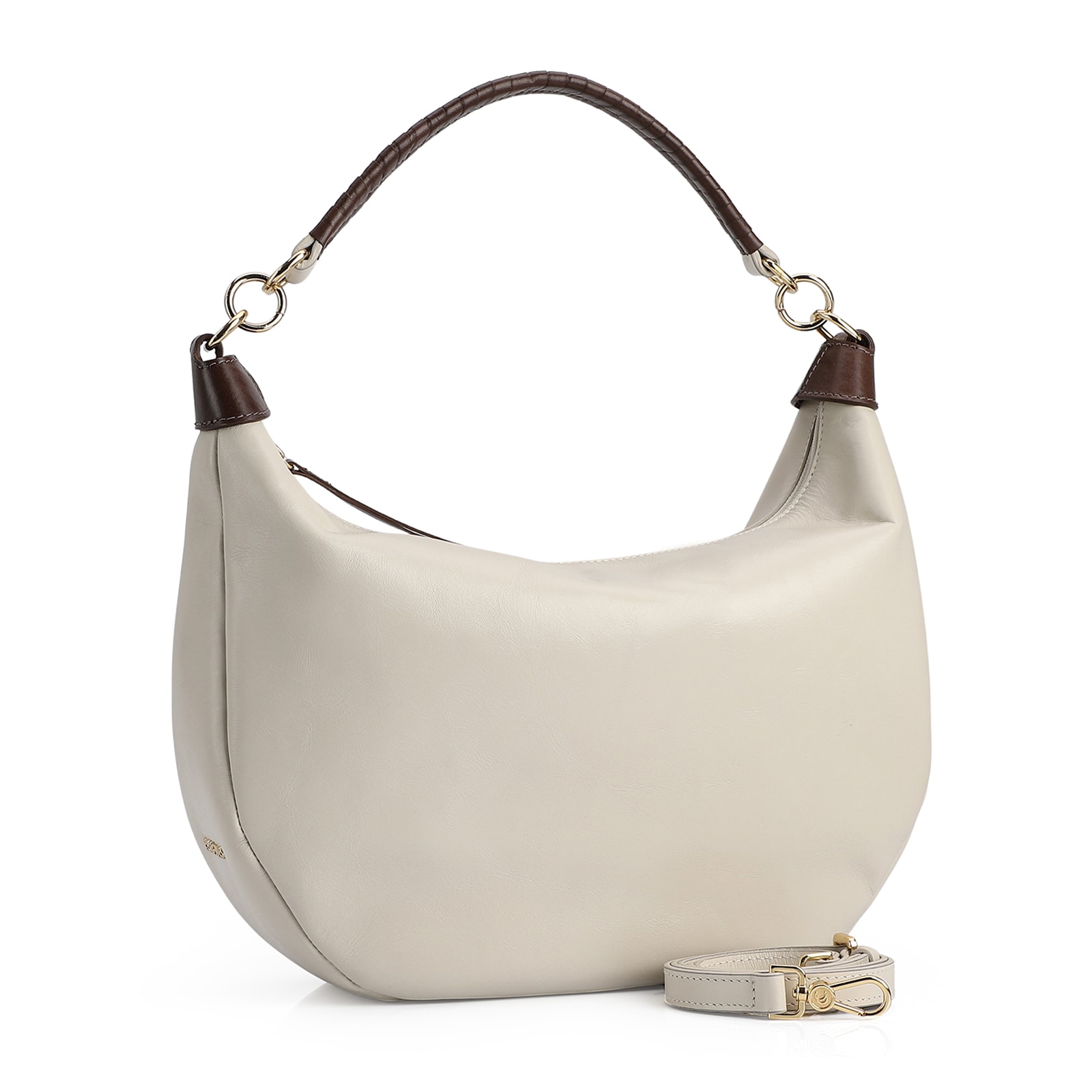 Bolsa Hobo Couro Off White /Marrom