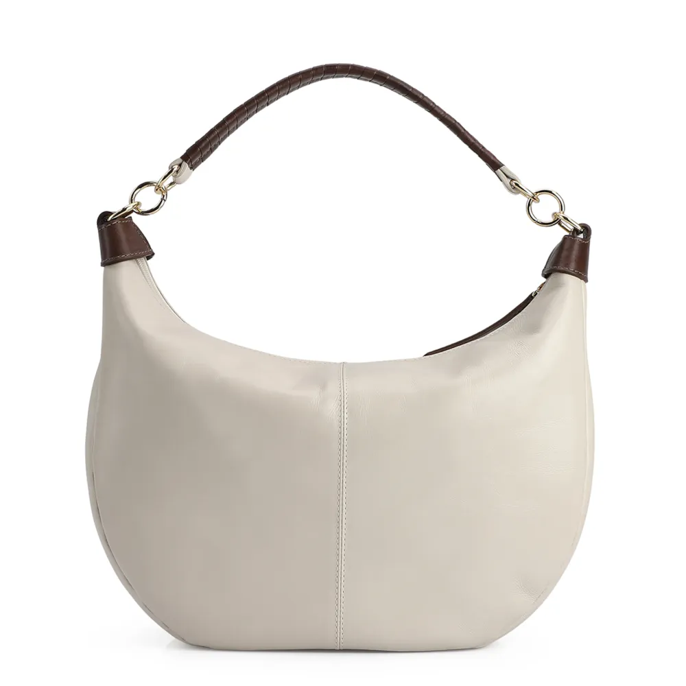 Bolsa Hobo Couro Off White /Marrom - imagem 4