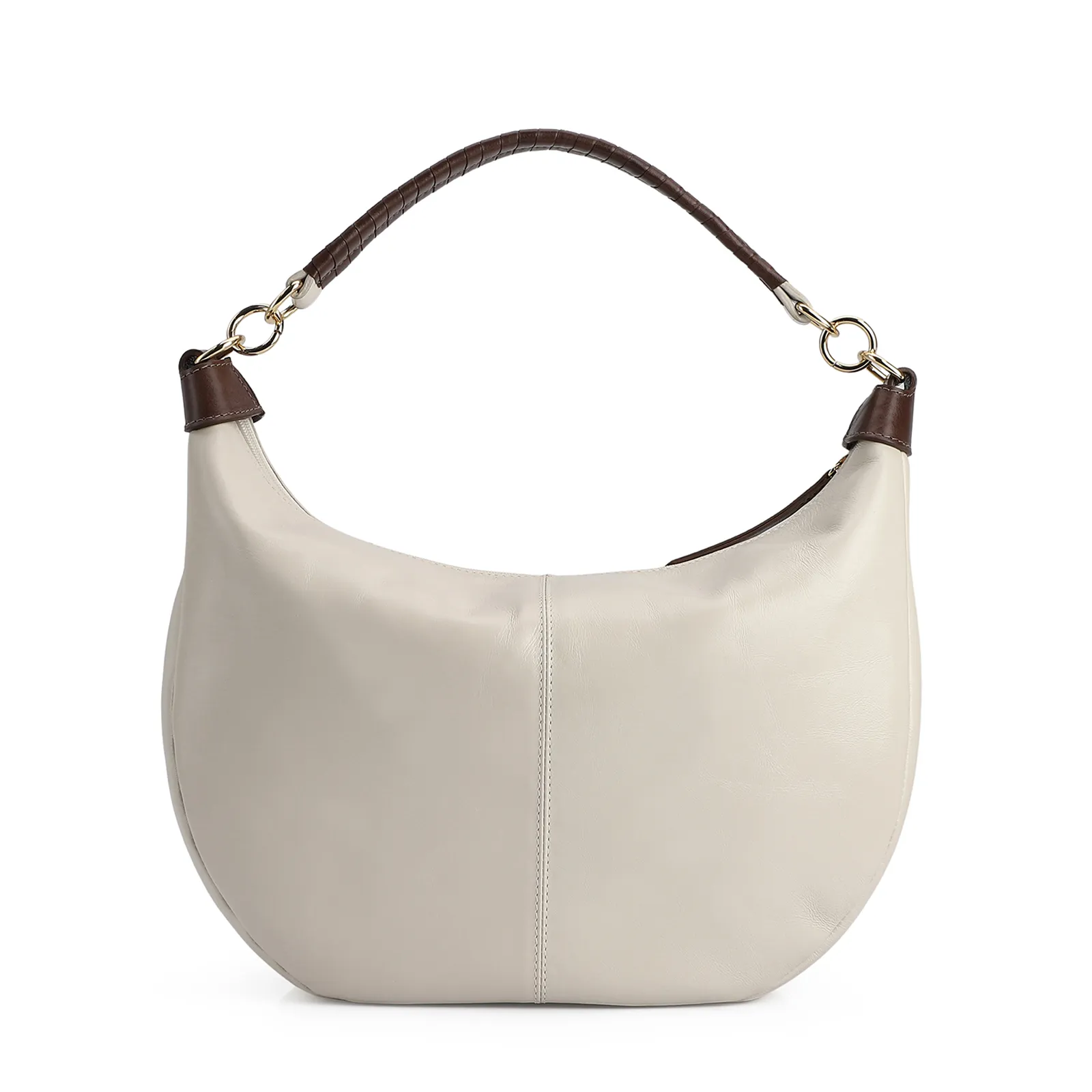 Bolsa Hobo Couro Off White /Marrom