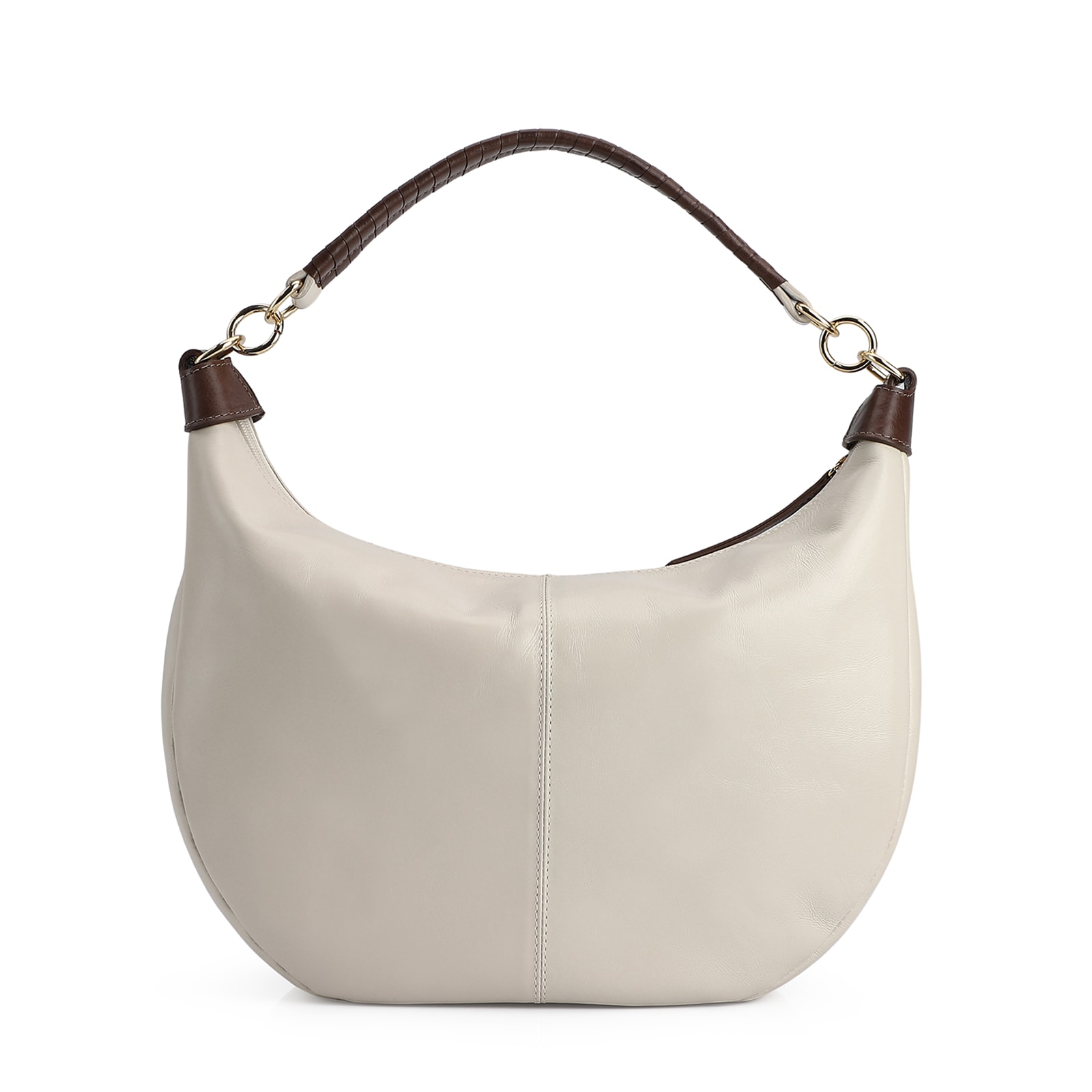 Bolsa Hobo Couro Off White /Marrom
