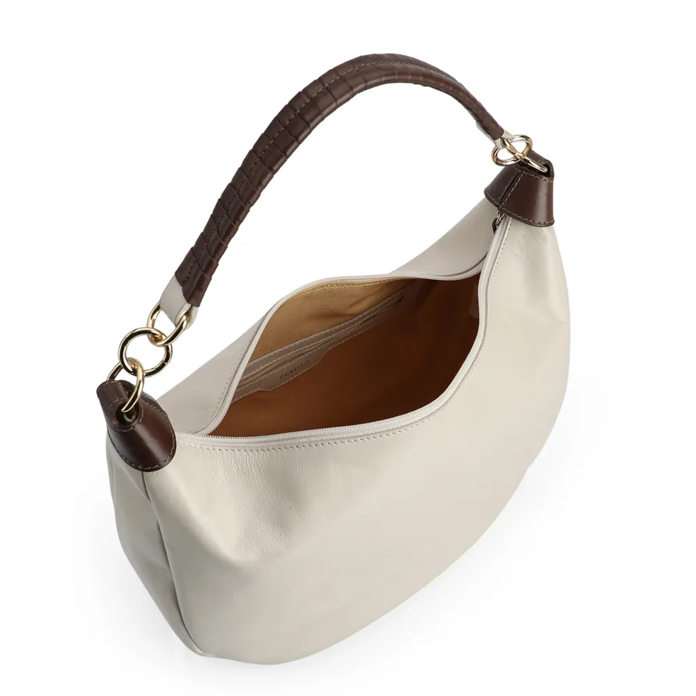 Bolsa Hobo Couro Off White /Marrom - imagem 5