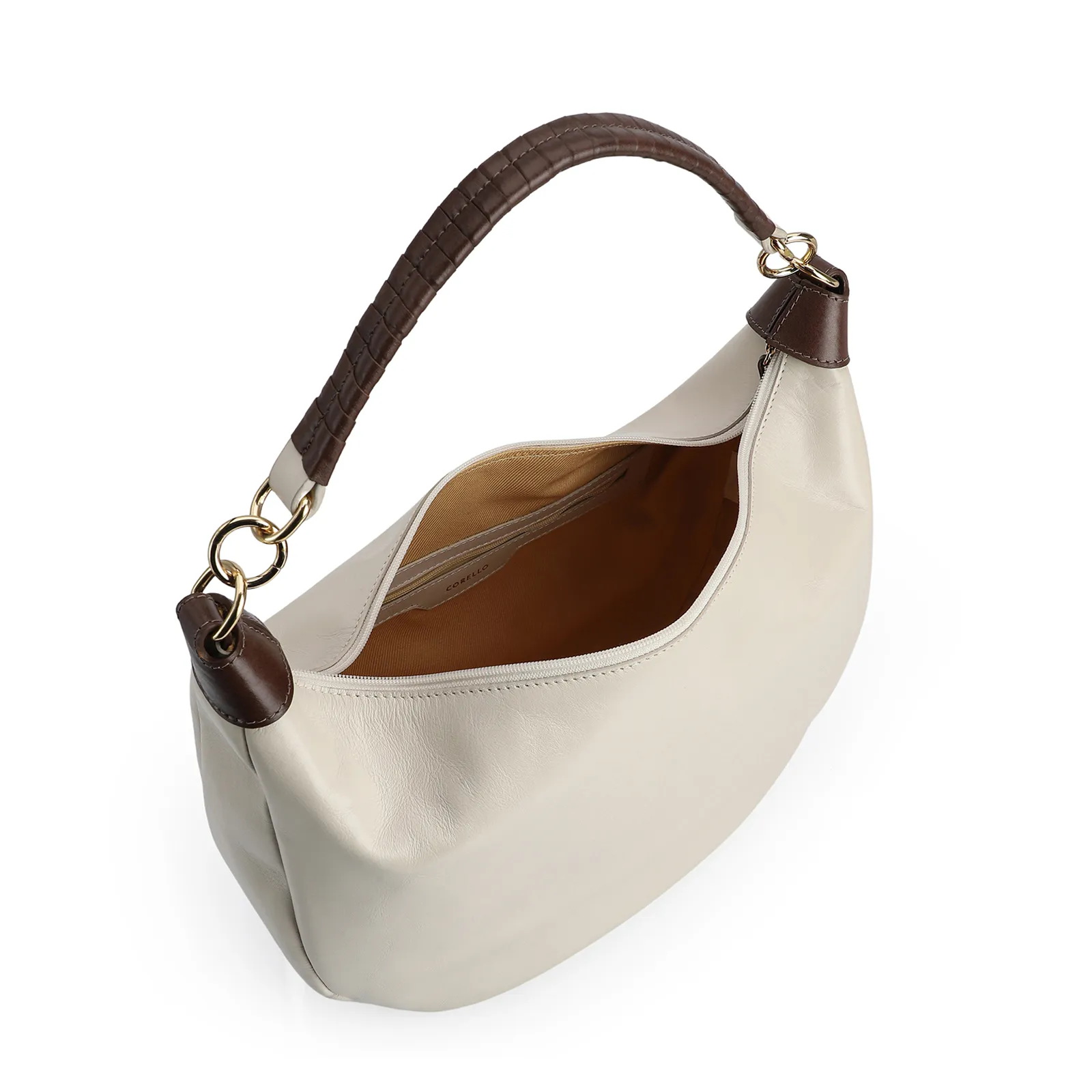 Bolsa Hobo Couro Off White /Marrom