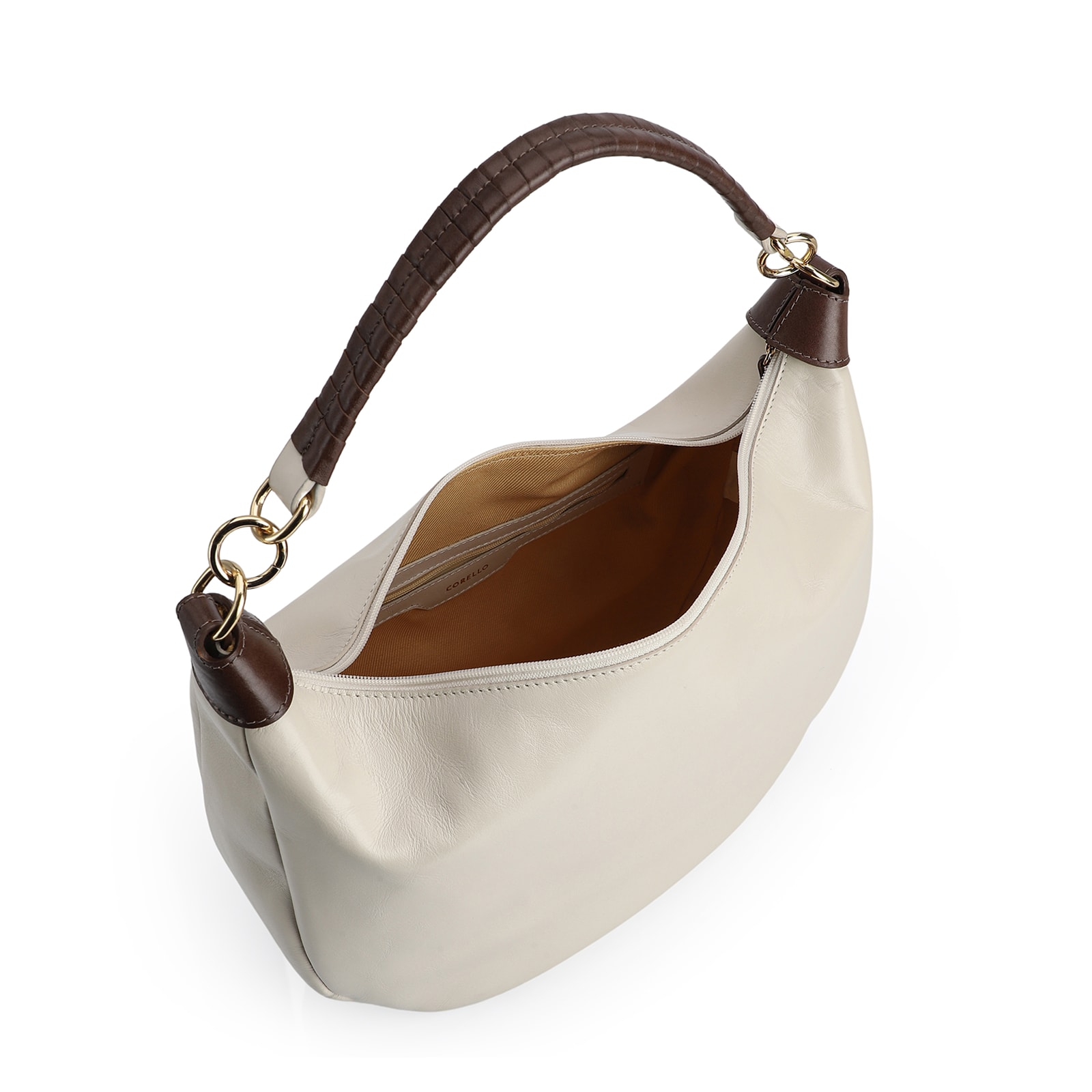 Bolsa Hobo Couro Off White /Marrom