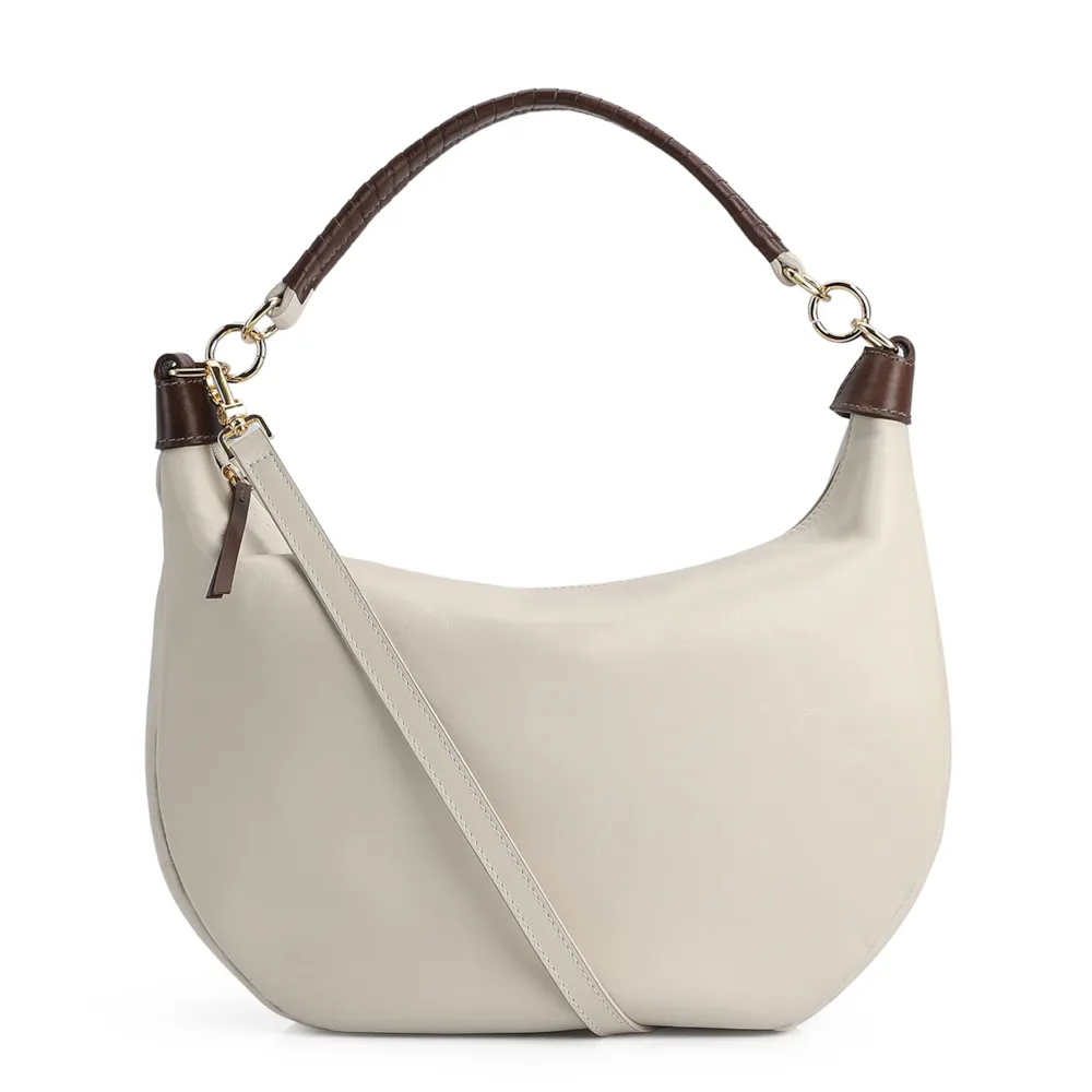 Bolsa Hobo Couro Off White /Marrom