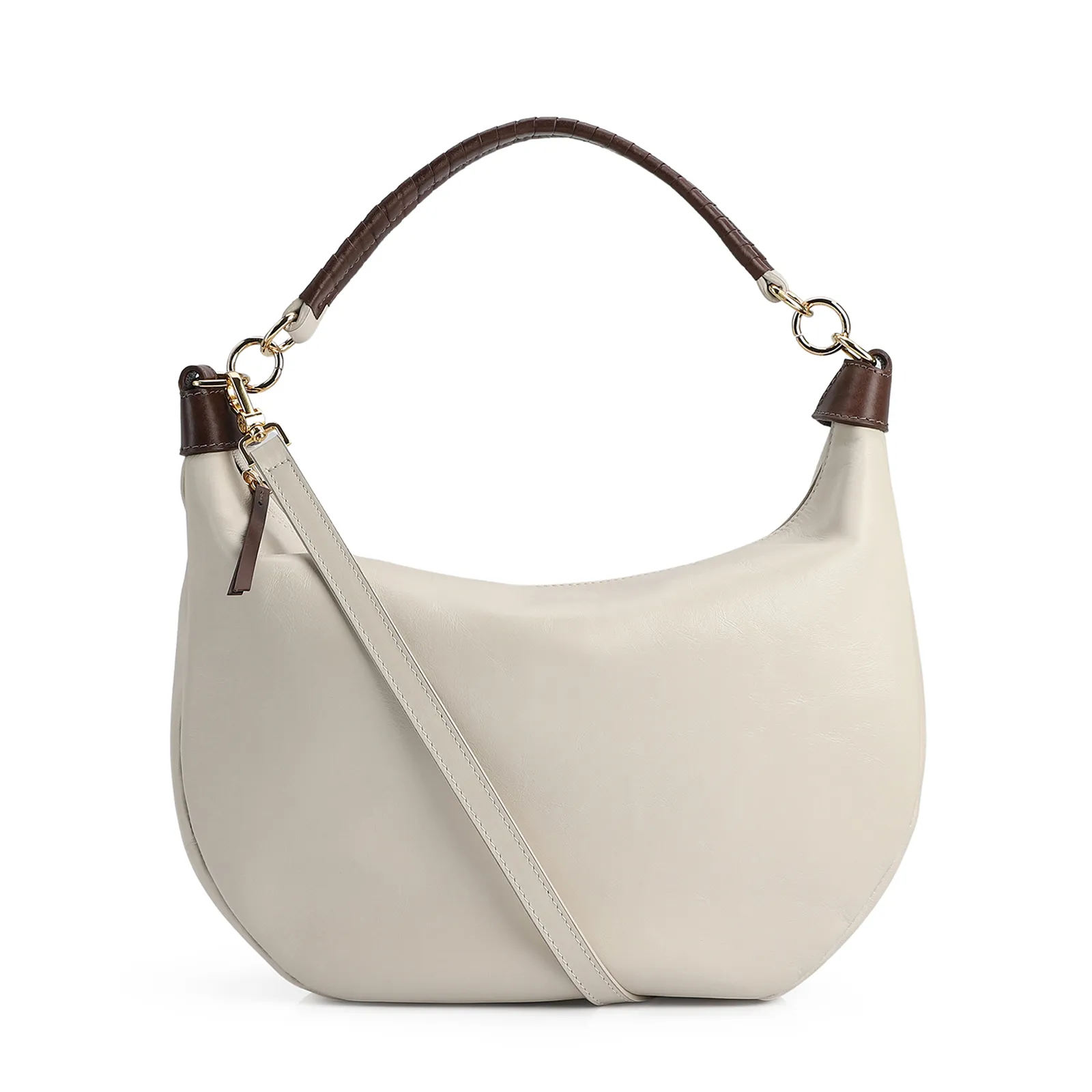 Bolsa Hobo Couro Off White /Marrom