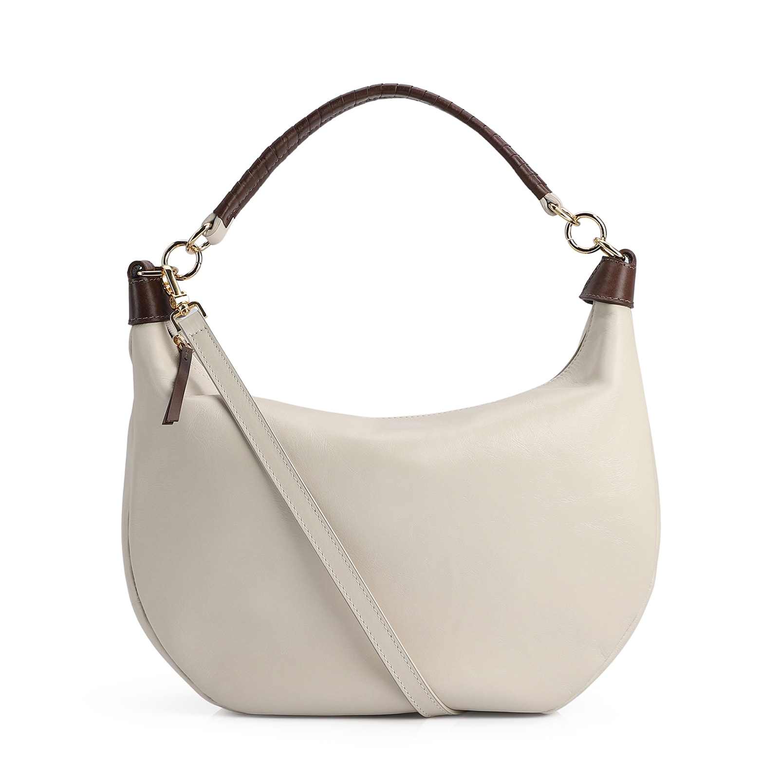 Bolsa Hobo Couro Off White /Marrom