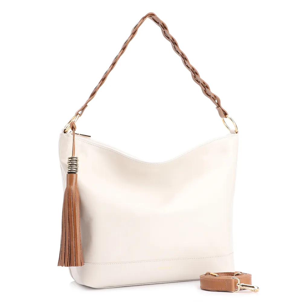Bolsa Hobo Couro Off White/Marrom - imagem 2
