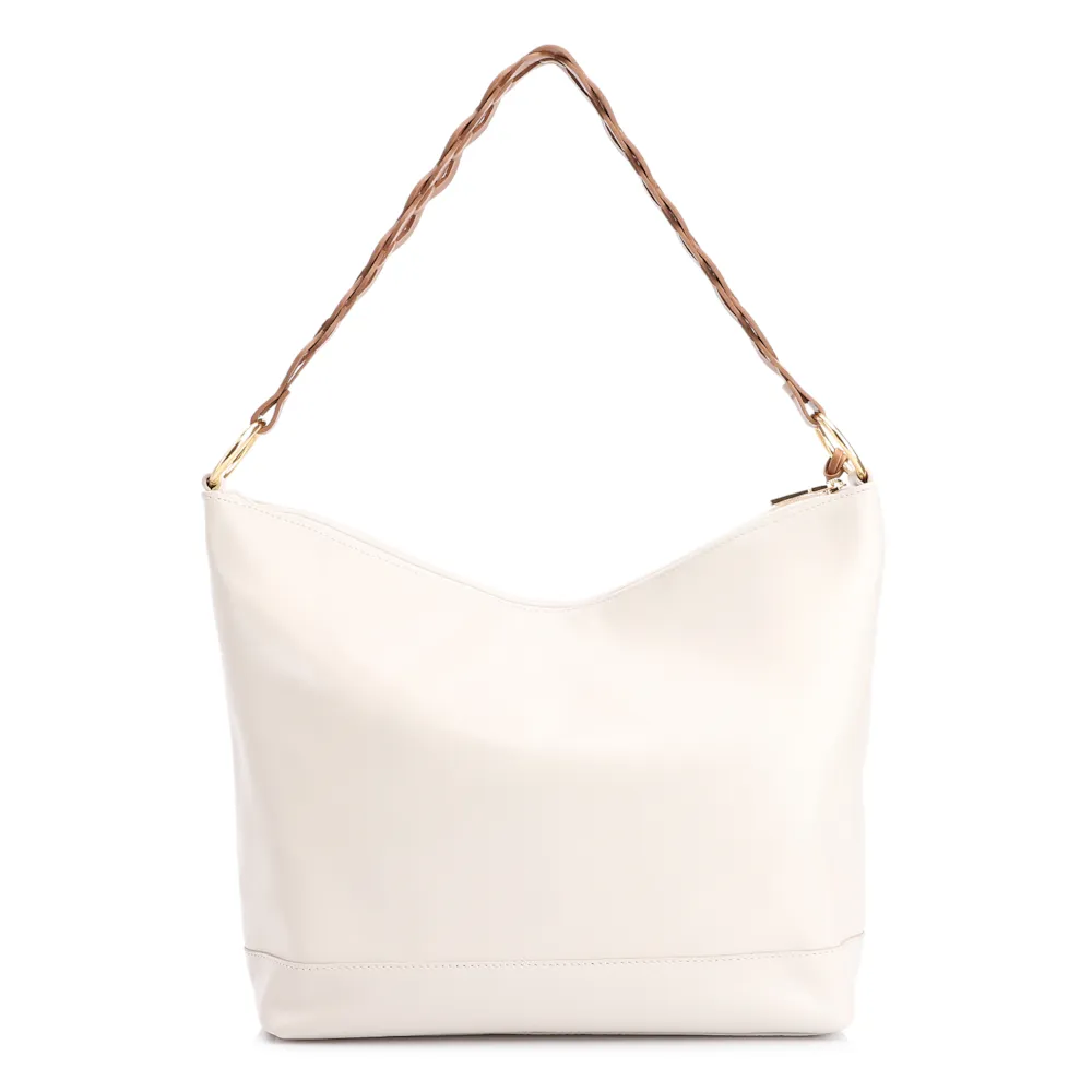 Bolsa Hobo Couro Off White/Marrom - imagem 3