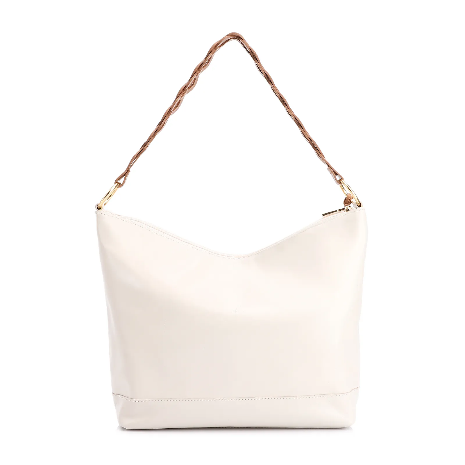 Bolsa Hobo Couro Off White/Marrom