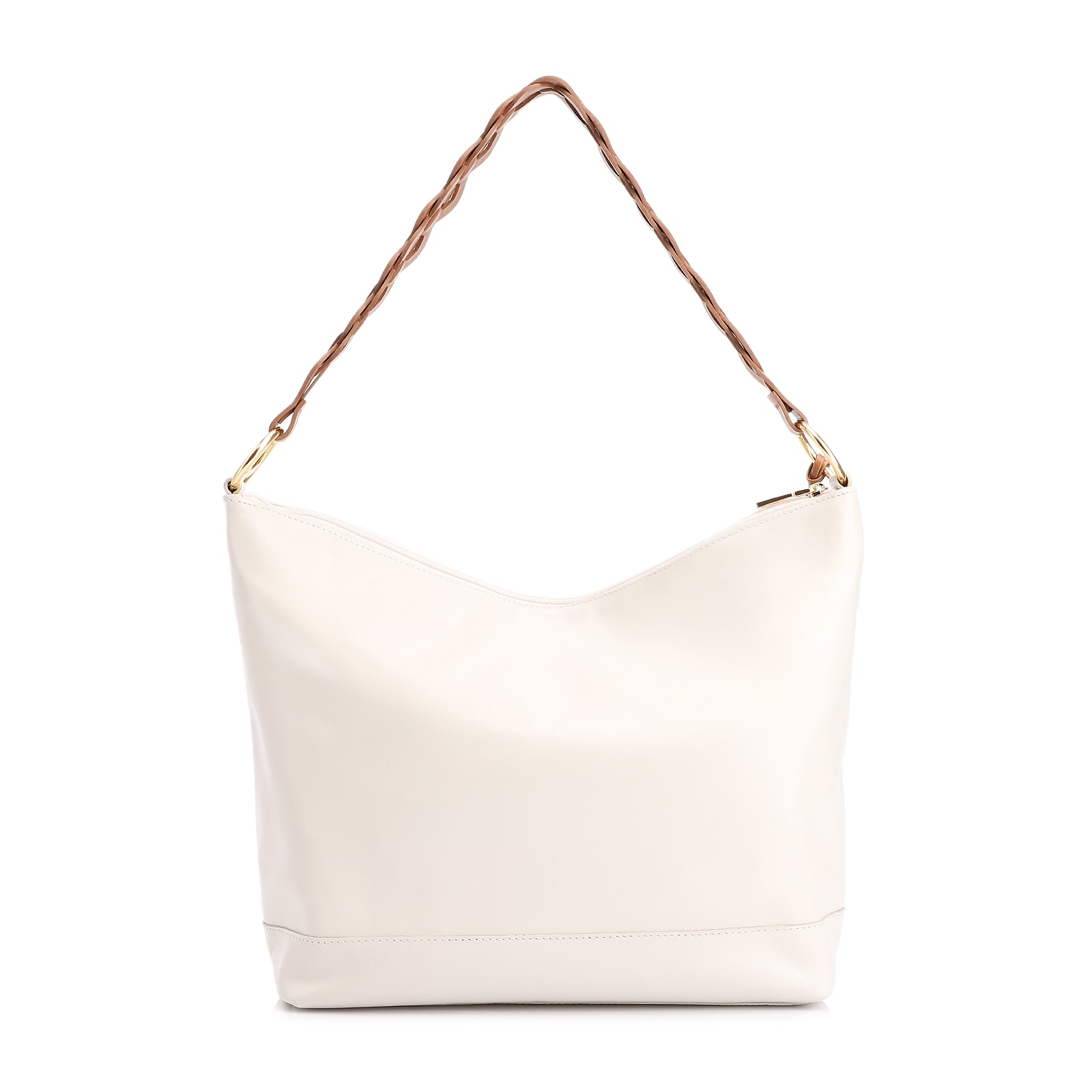 Bolsa Hobo Couro Off White/Marrom