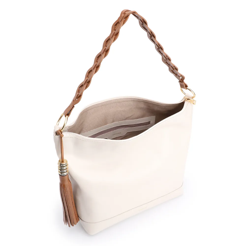 Bolsa Hobo Couro Off White/Marrom - imagem 4