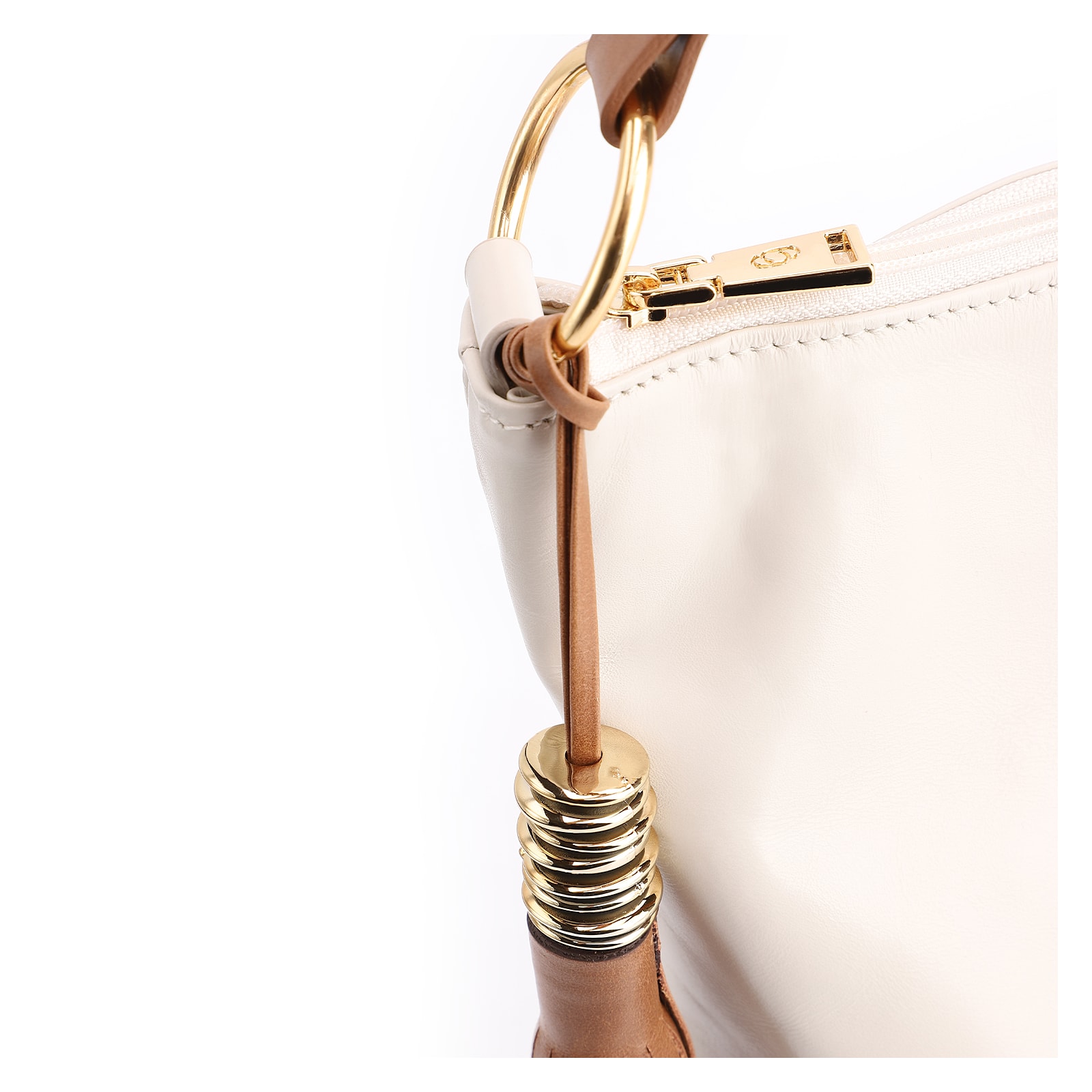 Bolsa Hobo Couro Off White/Marrom